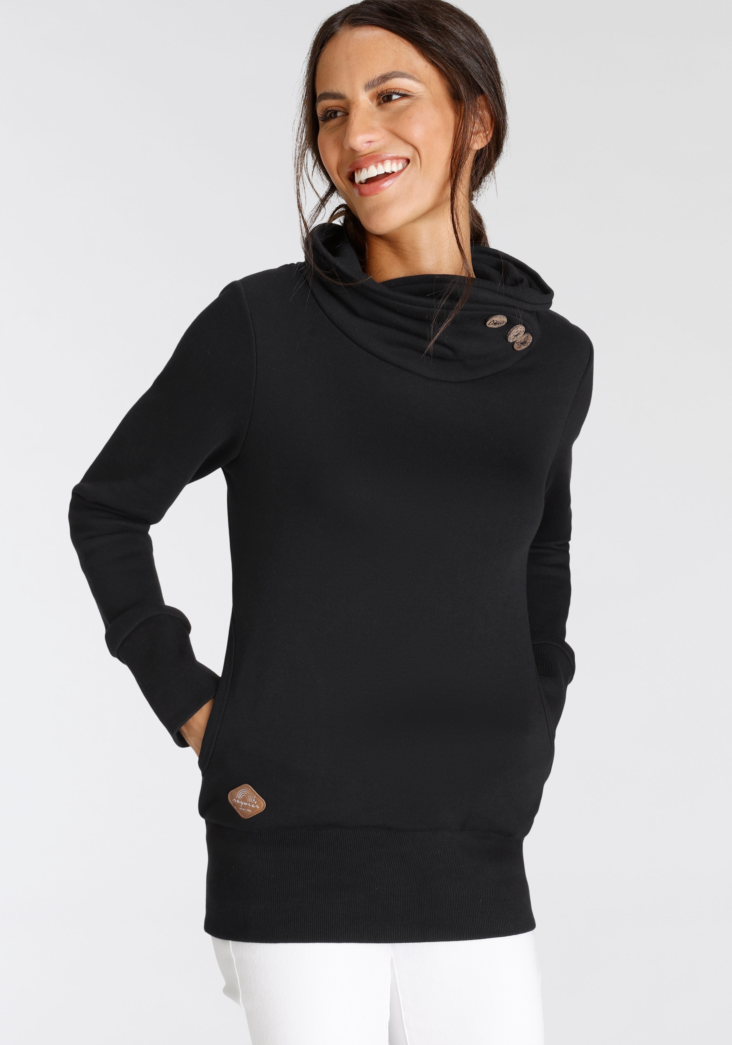 Ragwear Longsweatshirt "ANGELLIKA O", mit Knöpfen am Schalkragen und seitlichen Eingrifftaschen