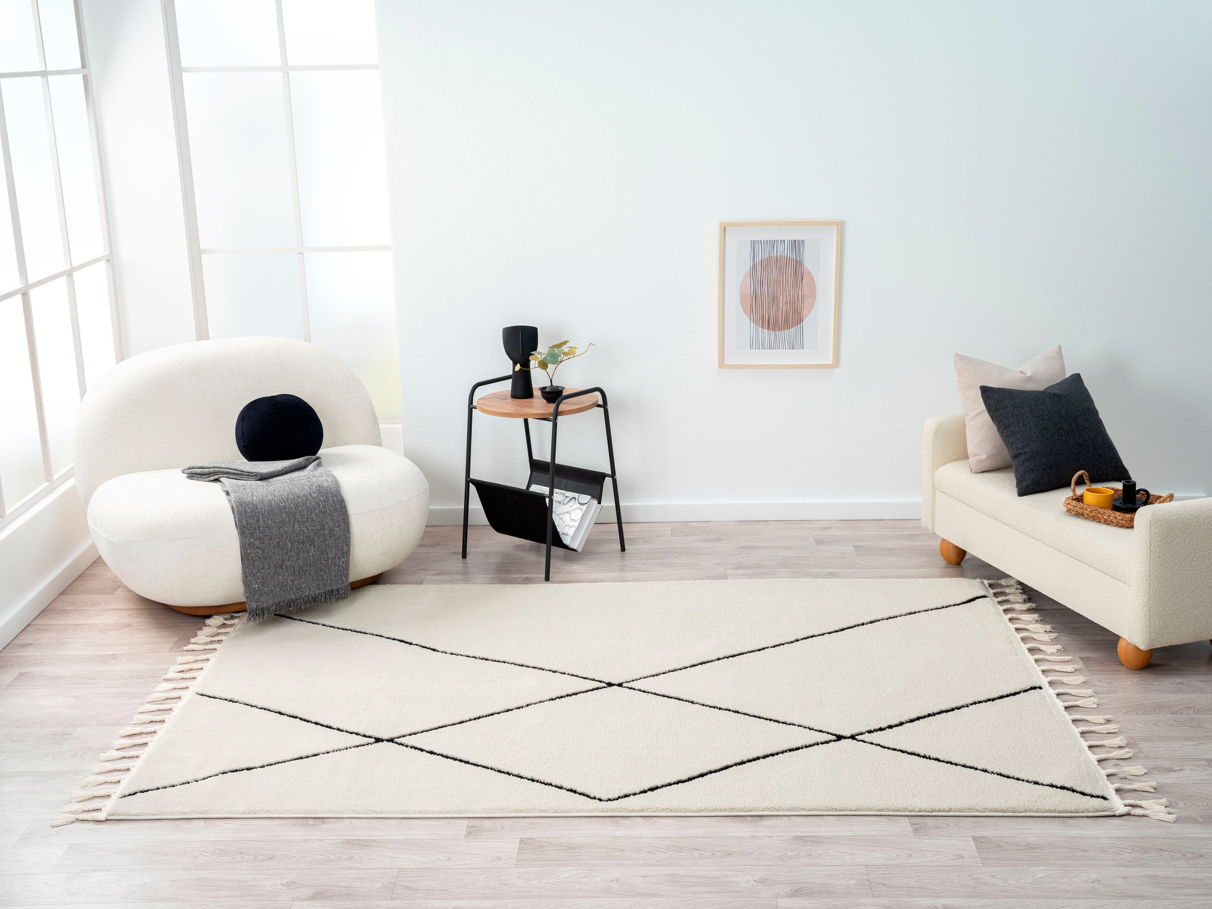 Myflair Möbel & Accessoires Hochflor-Teppich »Moroccan Signature«, rechteckig, 24 mm Höhe, modern, marokkanisches Design, Rauten Muster, weich, mit Fransen