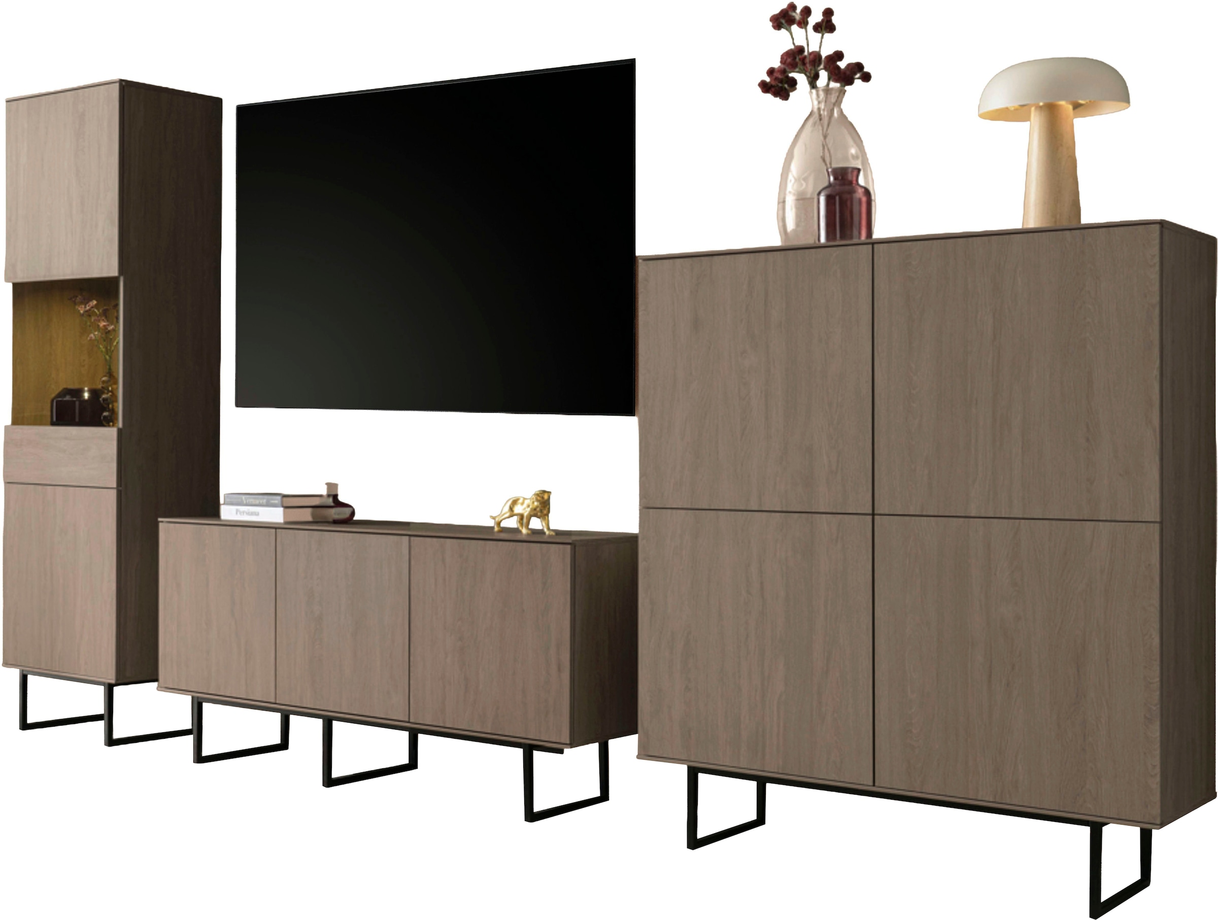 Home affaire Wohnzimmer-Set »Lund, moderne Anbauwand, Wohnzimmer-Set in Stone Oak oder Nussbaum« 3 Stk. tlg.