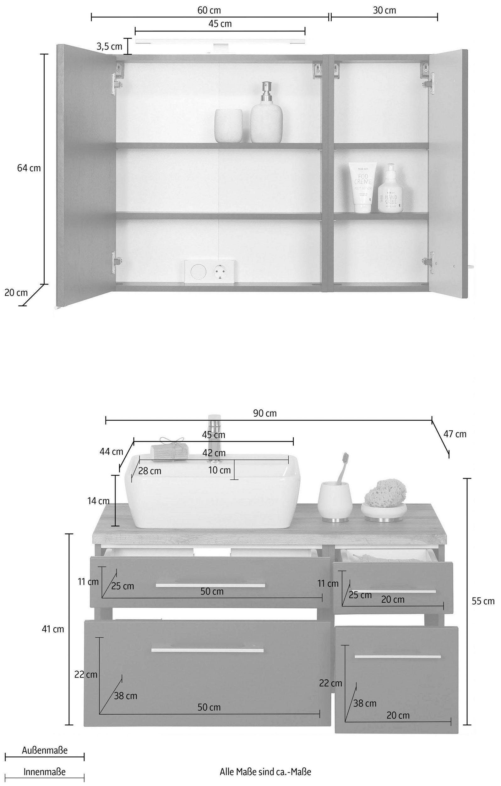 welltime Badmöbel-Set »Davos« 3 Stk. tlg.