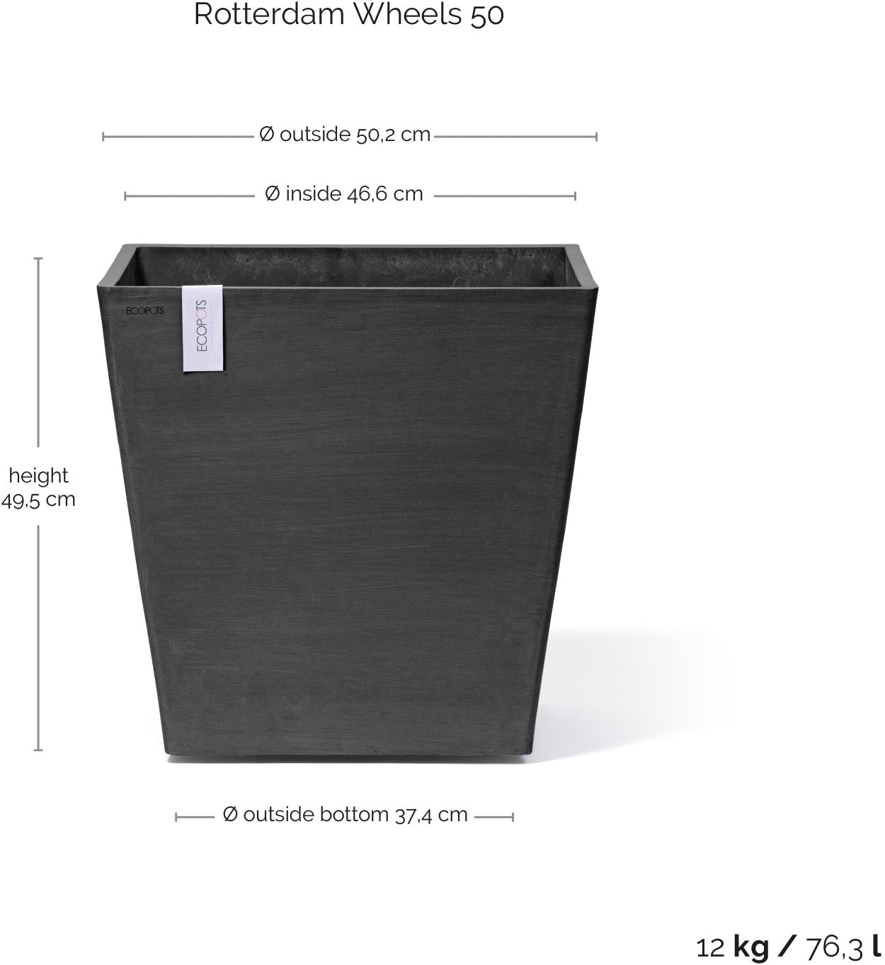 ECOPOTS Blumentopf »Rotterdam mit Rollen 50 Dunkelgrau« für innen und außen: frostsicher, bruchsicher und lichtbeständig