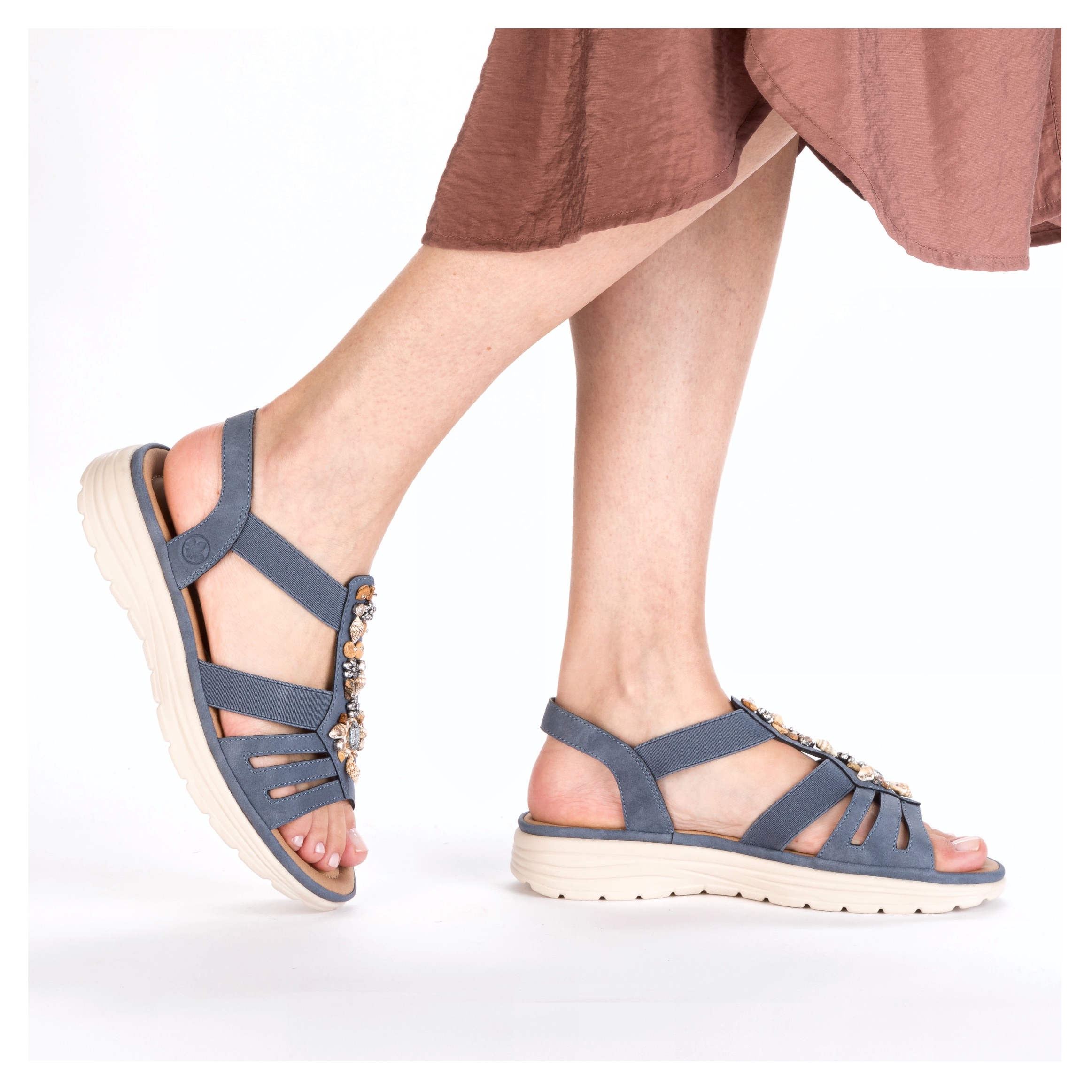 Rieker Sandale, Sommerschuh, Riemchensandalette, Schmuckverzierung, Gummizüge