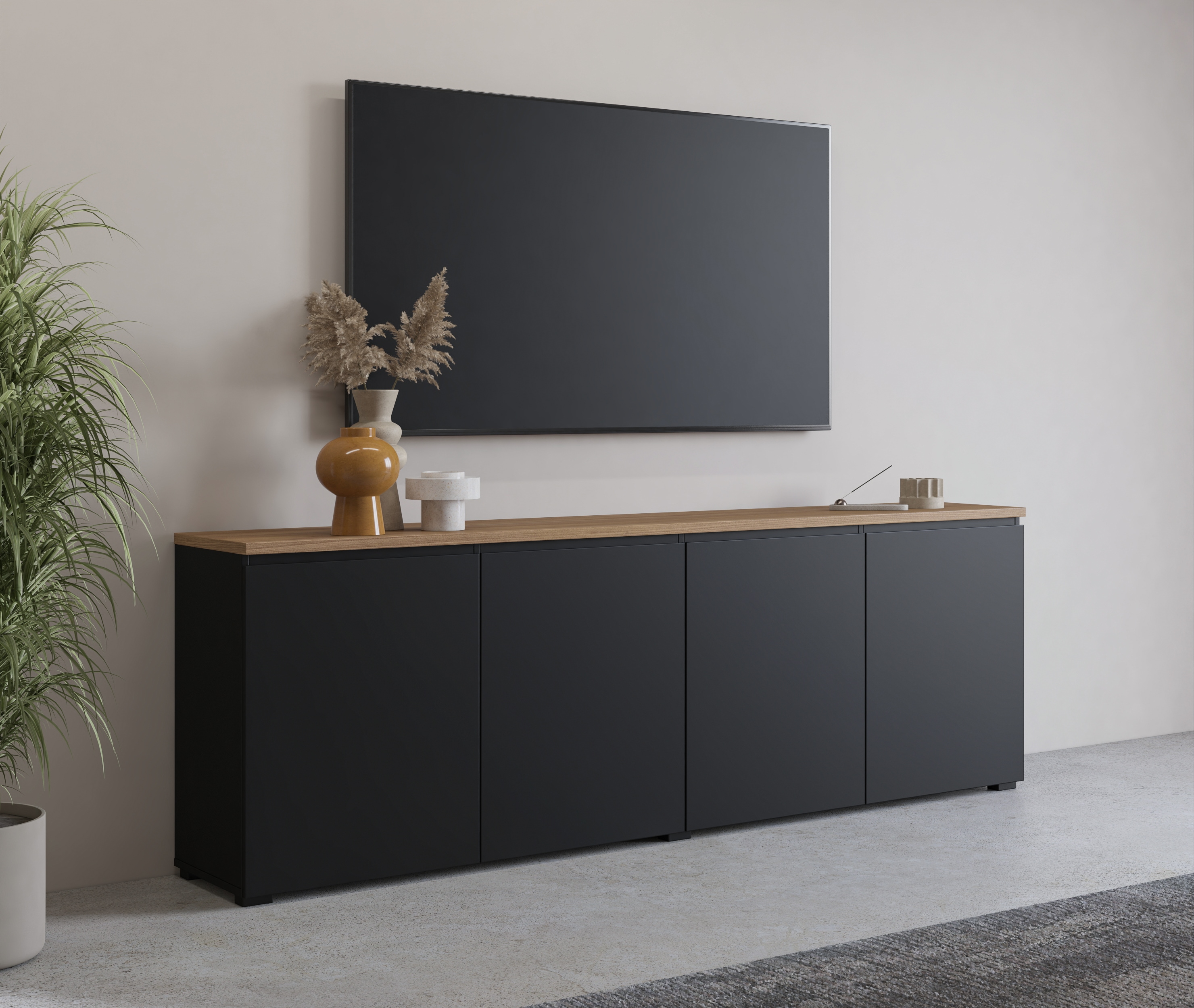 OTTO home Sideboard "Modo, Breite 200 cm, moderne grifflose Kommode 4Türen" Anrichte mit viel Stauraum, Einlegeböden verstellbar