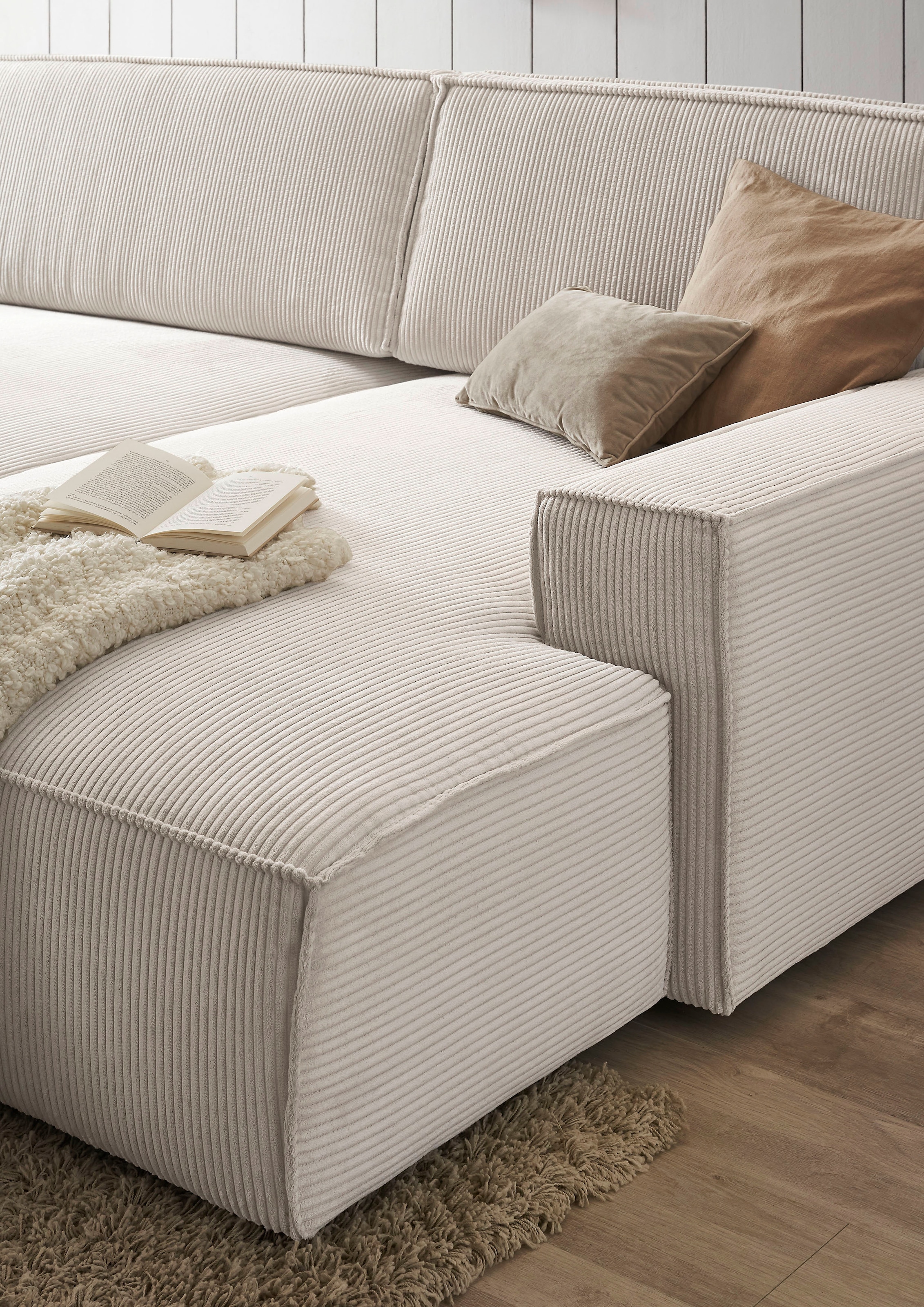 Home affaire Polsterecke »NEU: SHERWOOD XXL tief, L-Form mit Schlaffunktion, Big-Sofa mit Hocker«, (Set, 2 St.), stellbar zum Schlafsofa (Krokodilverbinder), Cord, Leinenoptik