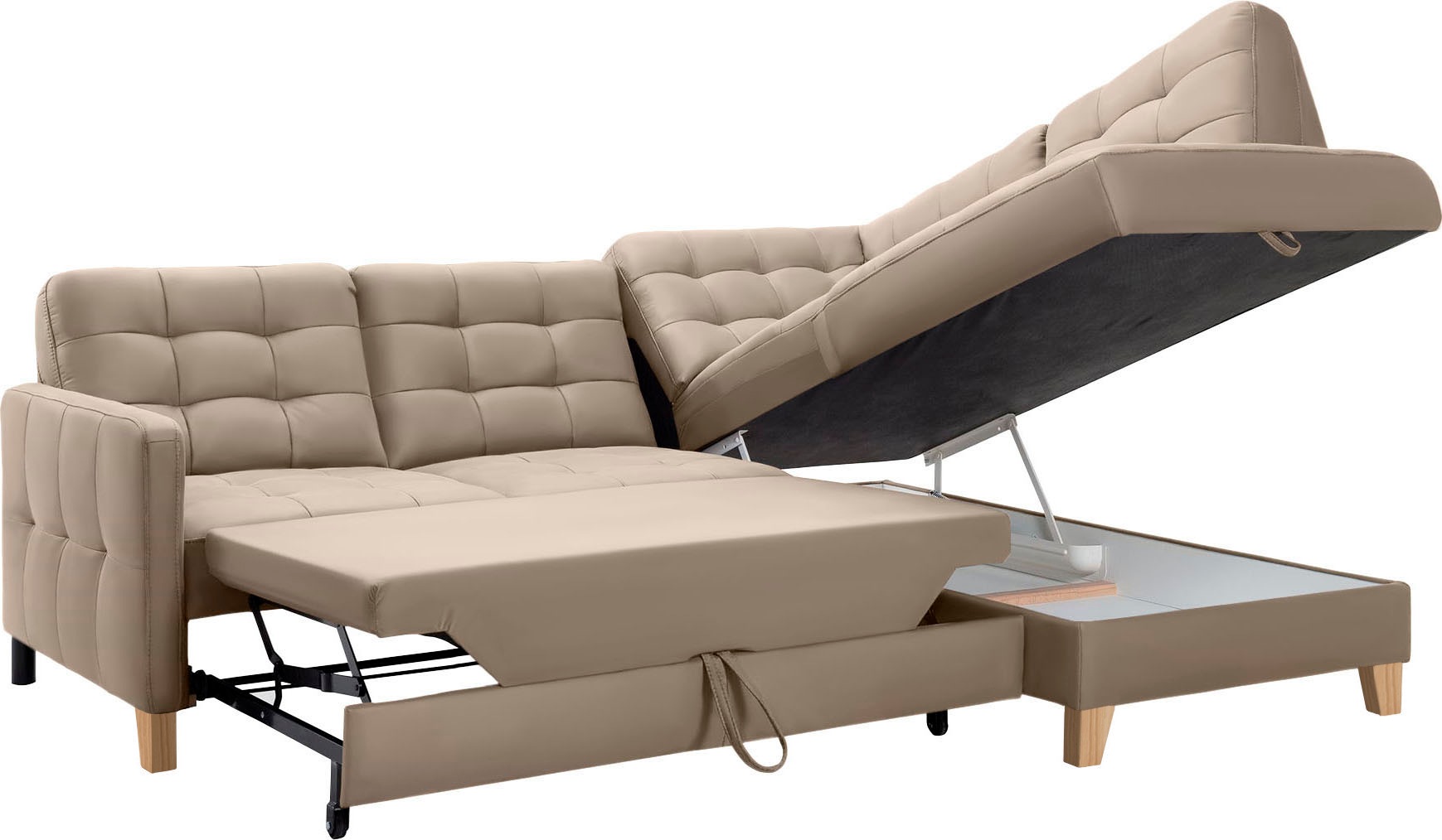 exxpo - sofa fashion Ecksofa »Elio, kompakt und komfortabel, bequem, zeitloses Design, L-Form«, wahlweise mit Bettfunktion und Bettkasten