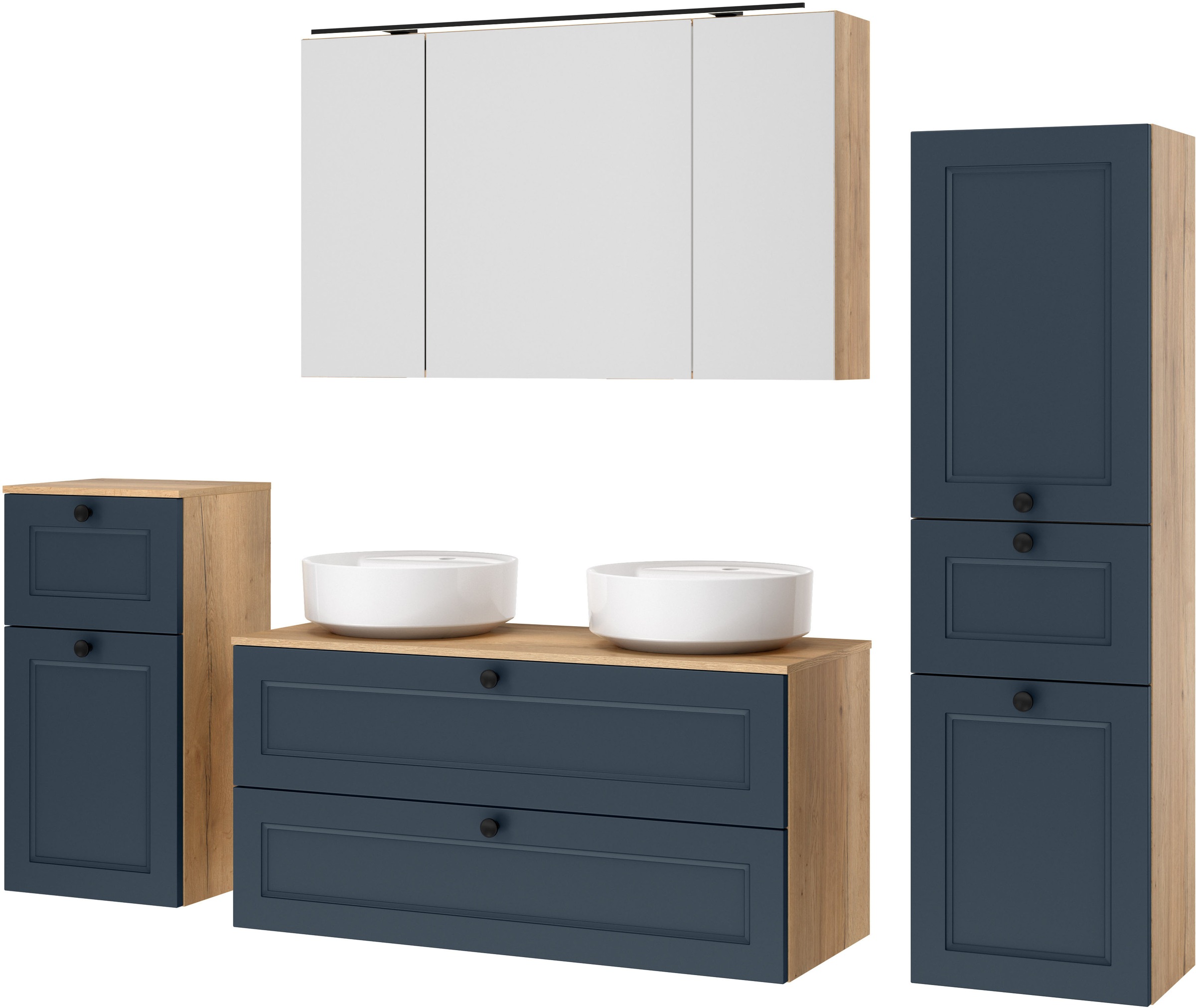 nobilia® Badmöbel-Set »Cascada« Set, inkl.  2 Aufsatzwaschbecken und Spiegelschrank mit Beleuchtung, 6 Stk. tlg.