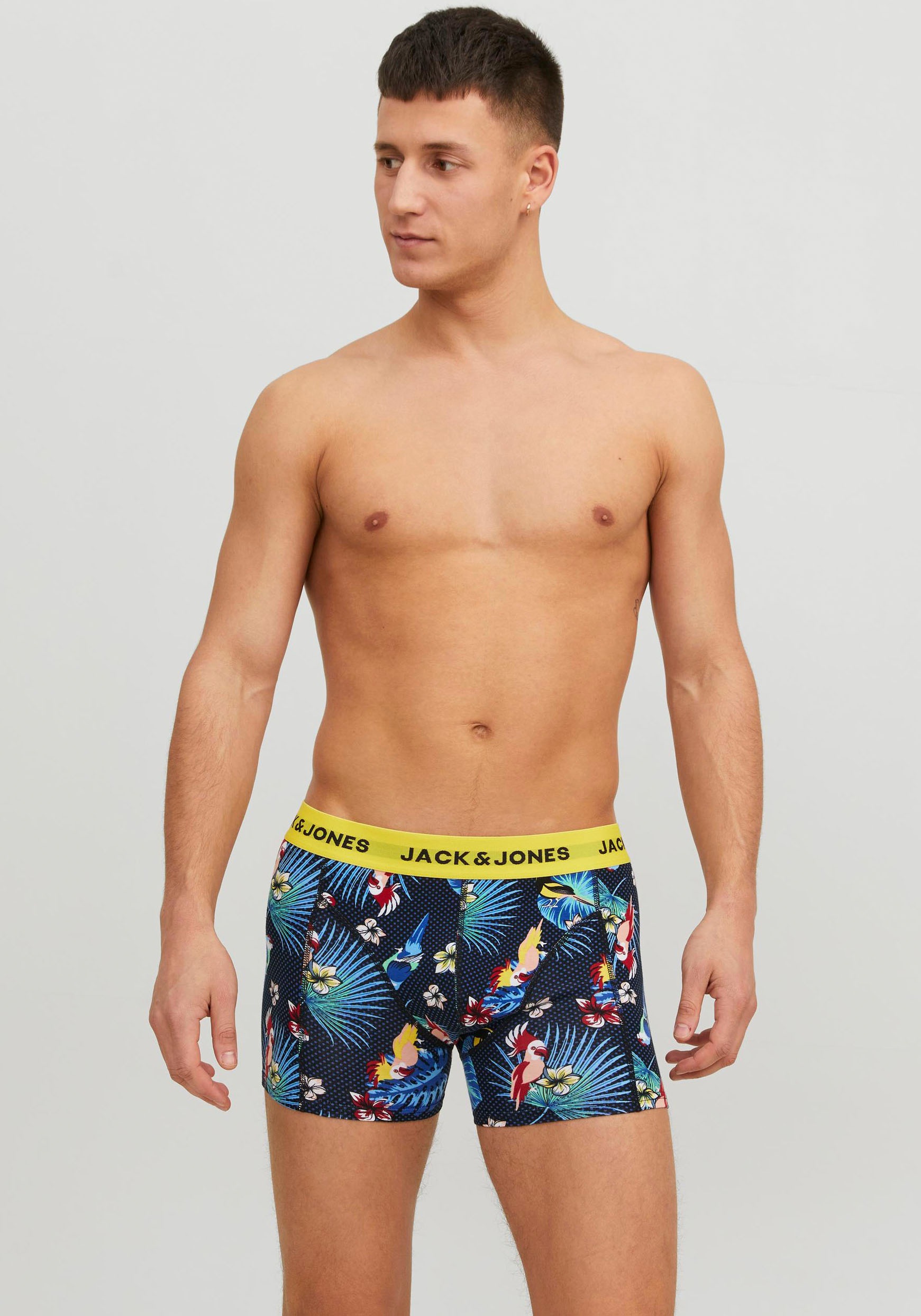 Jack & Jones 3-er Set Trunks Blau & Schwarz mit Motiv günstig online kaufen