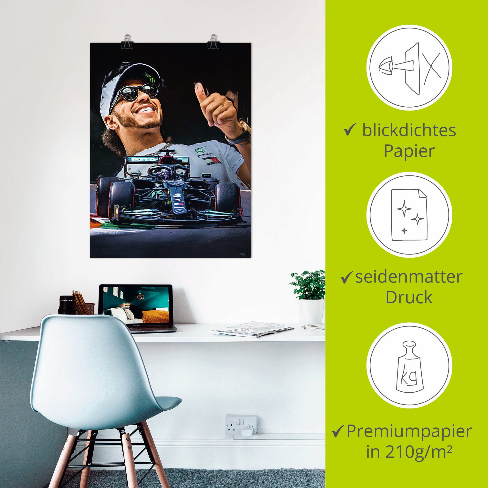 Artland Wandbild »Sir Lewis Hamilton alias LH44«, Auto, (1 St.), als Alubild, Outdoorbild, Leinwandbild, Poster in verschied. Größen
