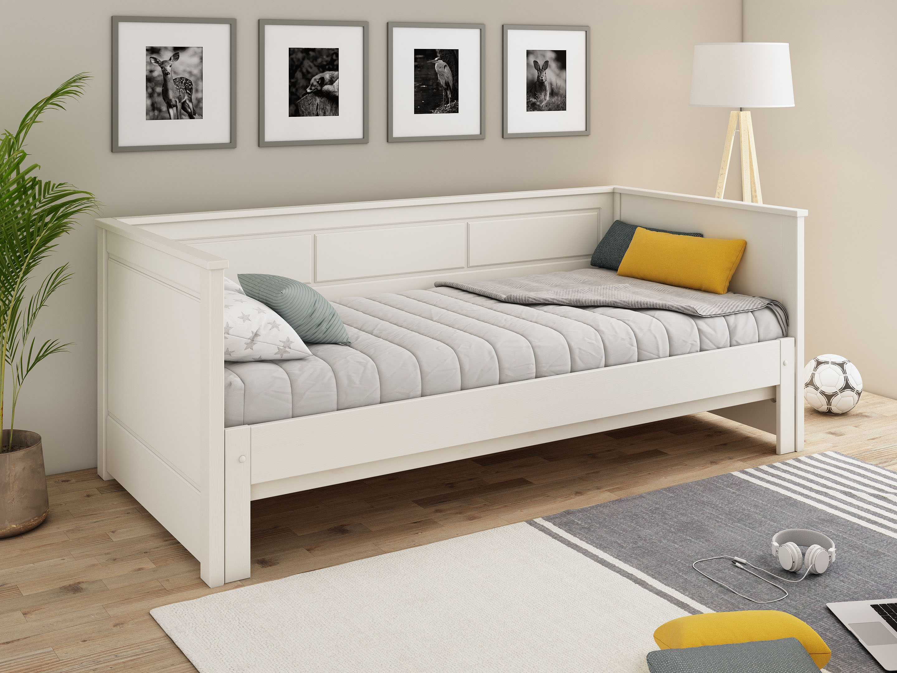OTTO home Funktionsbett "" ERIK " Daybed, Gästebett, Kinderbett, Massivholz (Kiefer)" stilvolle Kassetten - Fräsung, 90x200cm ausziehbar auf 180x200cm), 2. Schlafplatz ausziehbar, moderner Landhausstil, Schublade optional