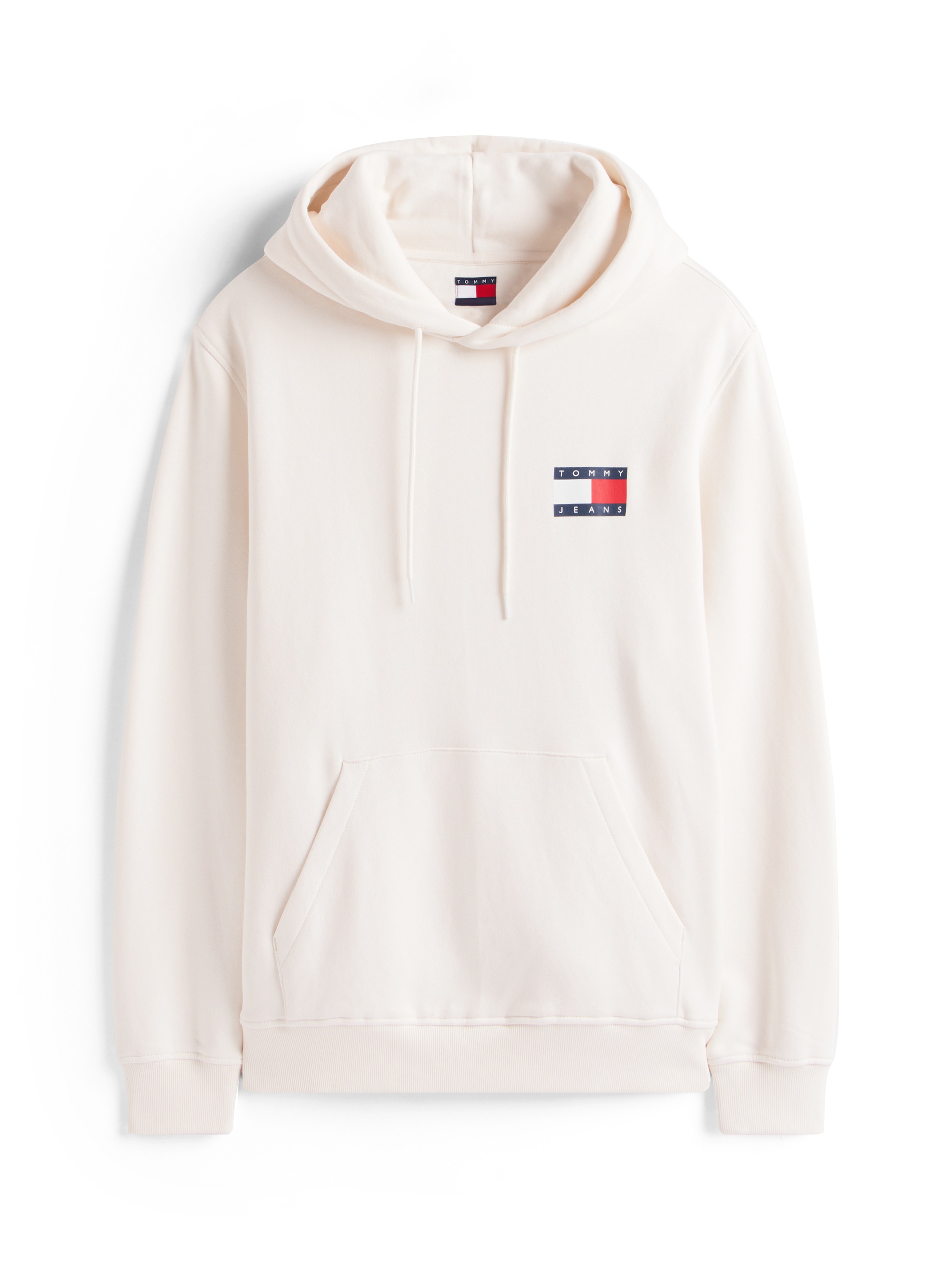 Sweatshirt TOMMY JEANS "TJM REG ESSENTIAL FLAG HOOD EXT", Herren, Gr. L, weiß (ancient weiß), Sweatware, Obermaterial: 80% Baumwolle, 20% Polyester, regular fit, breiter Bund, Sweatshirts Sweatshirt, mit bedruckten Markenlogo auf Brusthöhe 4