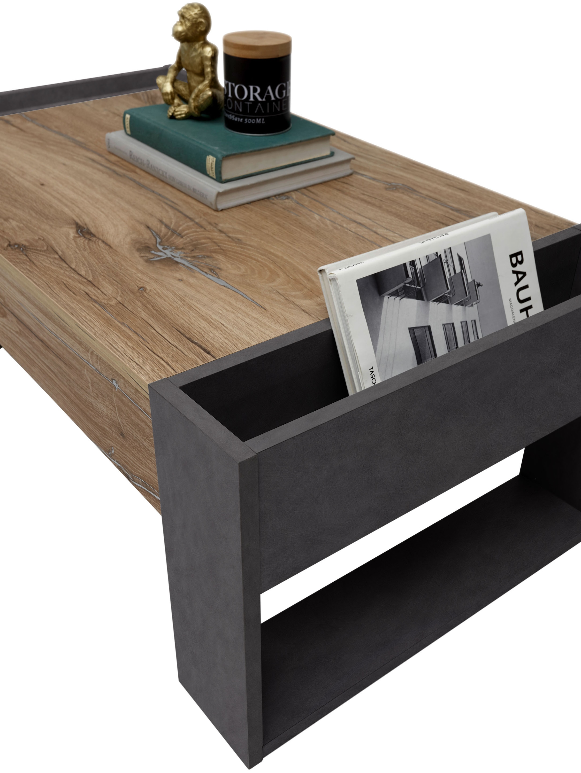 Stolkom Couchtisch »Lilo Wohnzimmertisch mit Ablagefächer, BxHxT 110x41x60 cm«, 2 Ablagefächer, Industrial Style, Flagstaff Oak