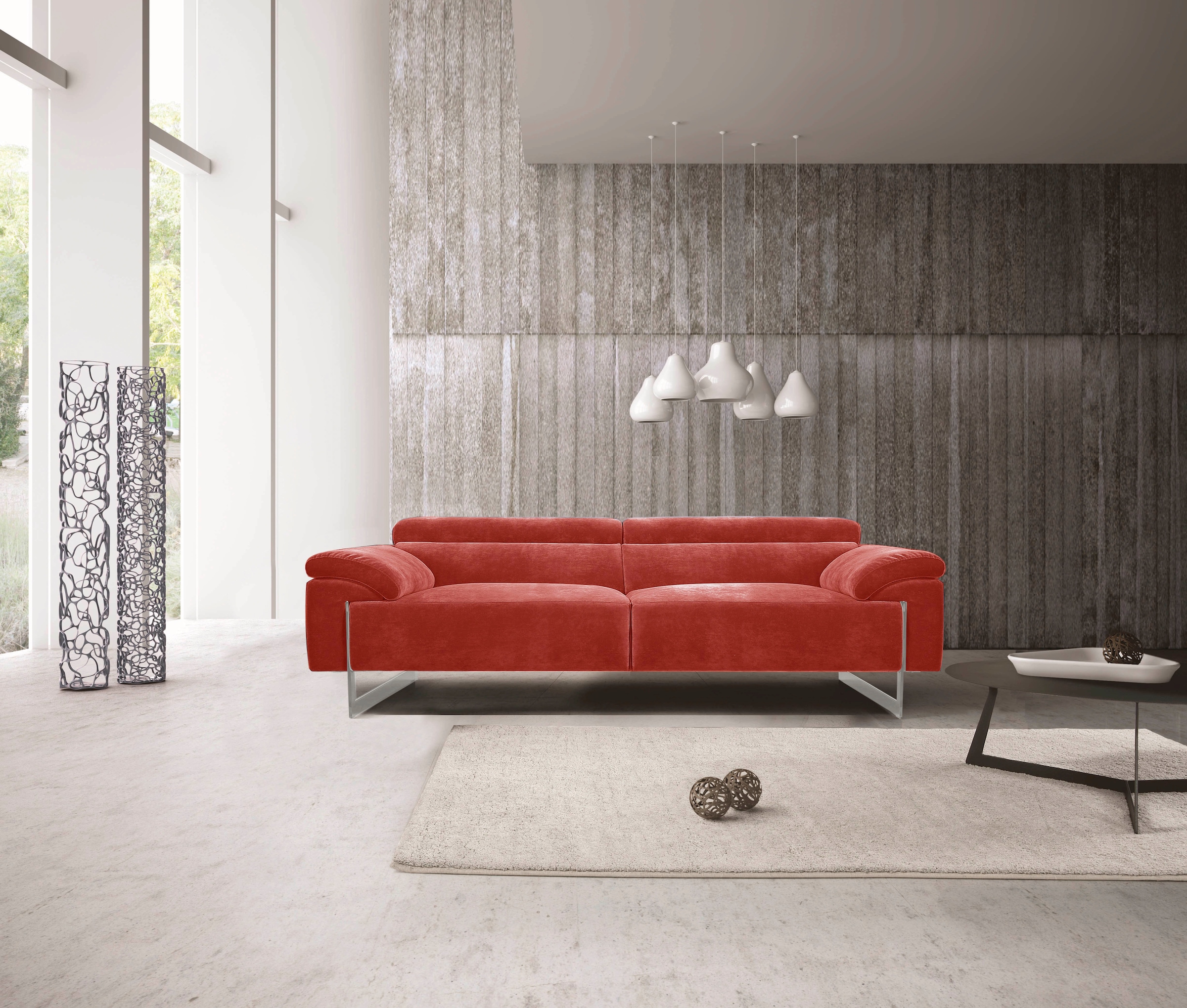 Egoitaliano 2,5-Sitzer "Malika, Designsofa mit hohem Sitzkomfort, edel und bequem" inkl. Kopfteilverstellung und chromfarbenen Metallfüßen