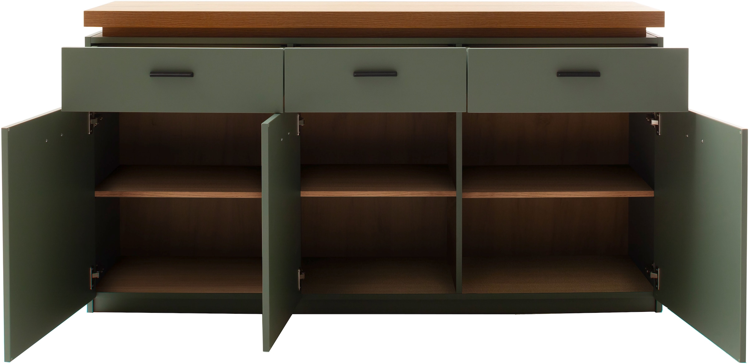 MCA furniture Sideboard »MONIZ Sideboard«, (1 St.), Kommode,Eiche Salbeigrün,3 Türen,3 Schubkästen,gedämpft,Breite 156 cm