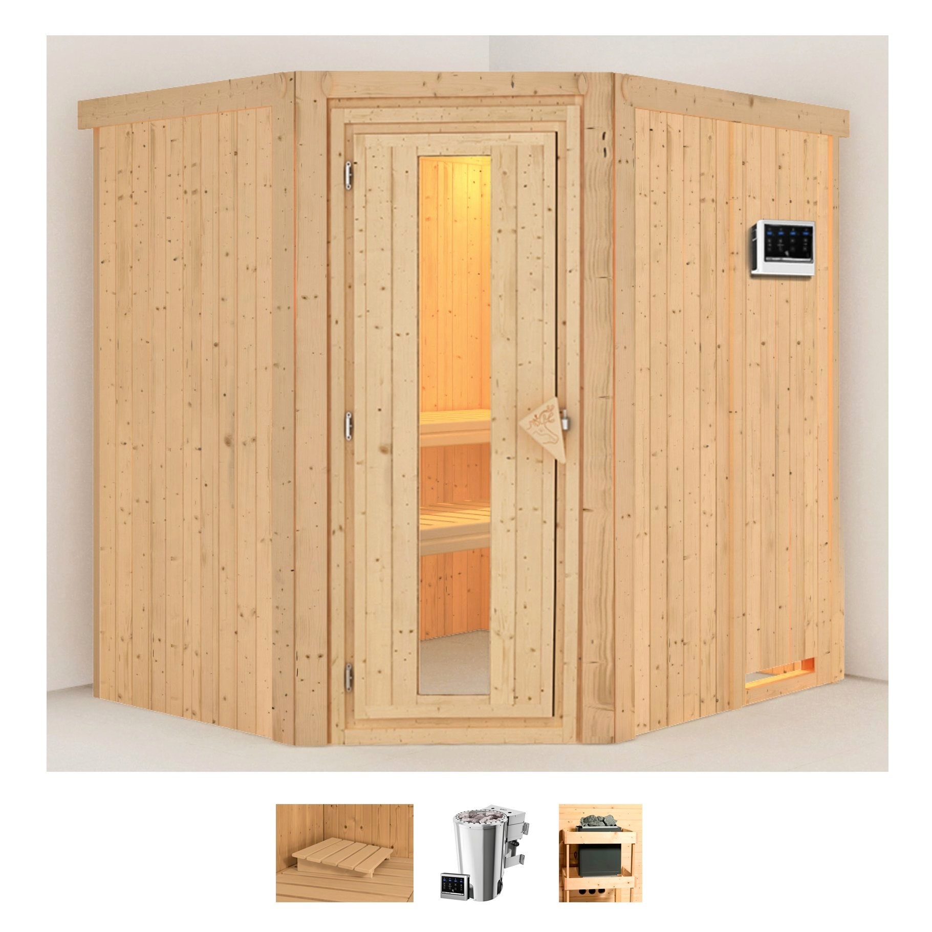 Karibu Sauna "Laila" Set, Ofen 3,6 kW Bio-Ofen externe Strg. easy