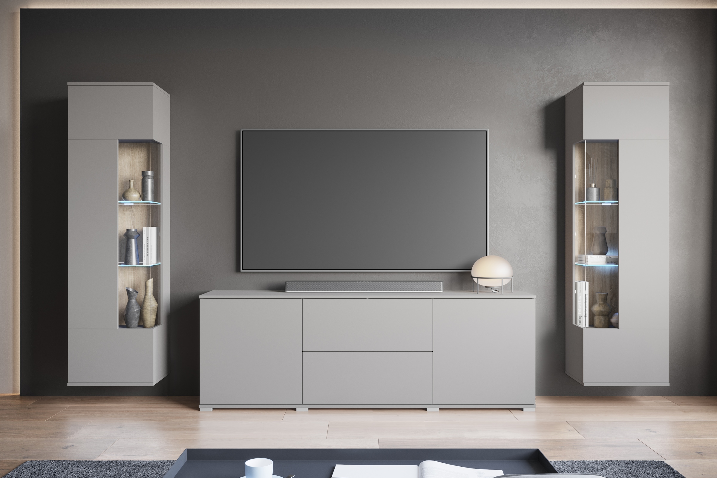 INOSIGN Wohnwand "KENIA", (Komplett-Set, 3 St.), Vitrinen mit Eckverglasung günstig online kaufen