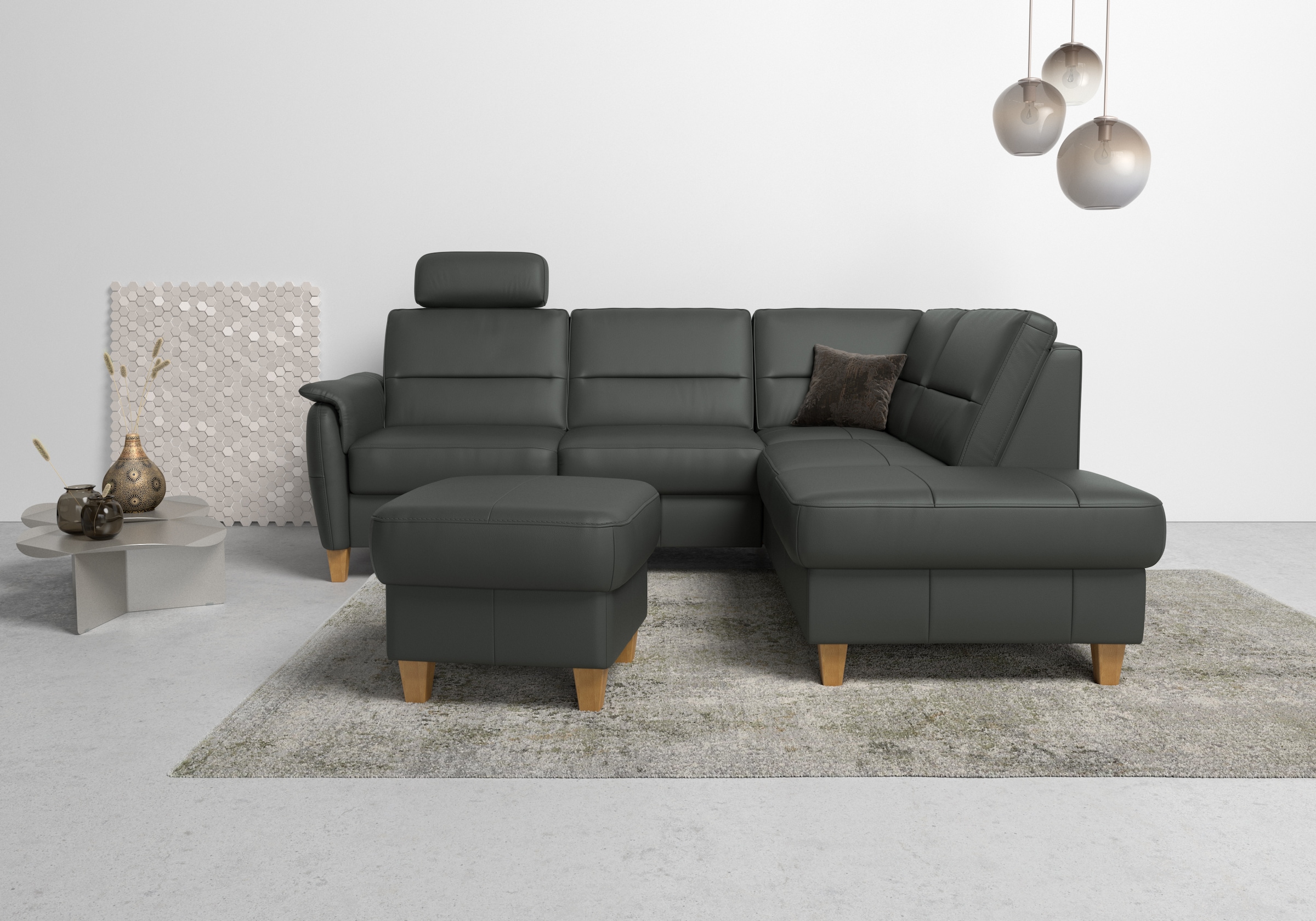 Home affaire Ecksofa "Palmera, L-Form, B: 236 cm, Bettfunktion & Bettkasten wählbar" Federkern-Polsterung, Sitzhöhe 48 cm, handgefertigt, stilvolles Design