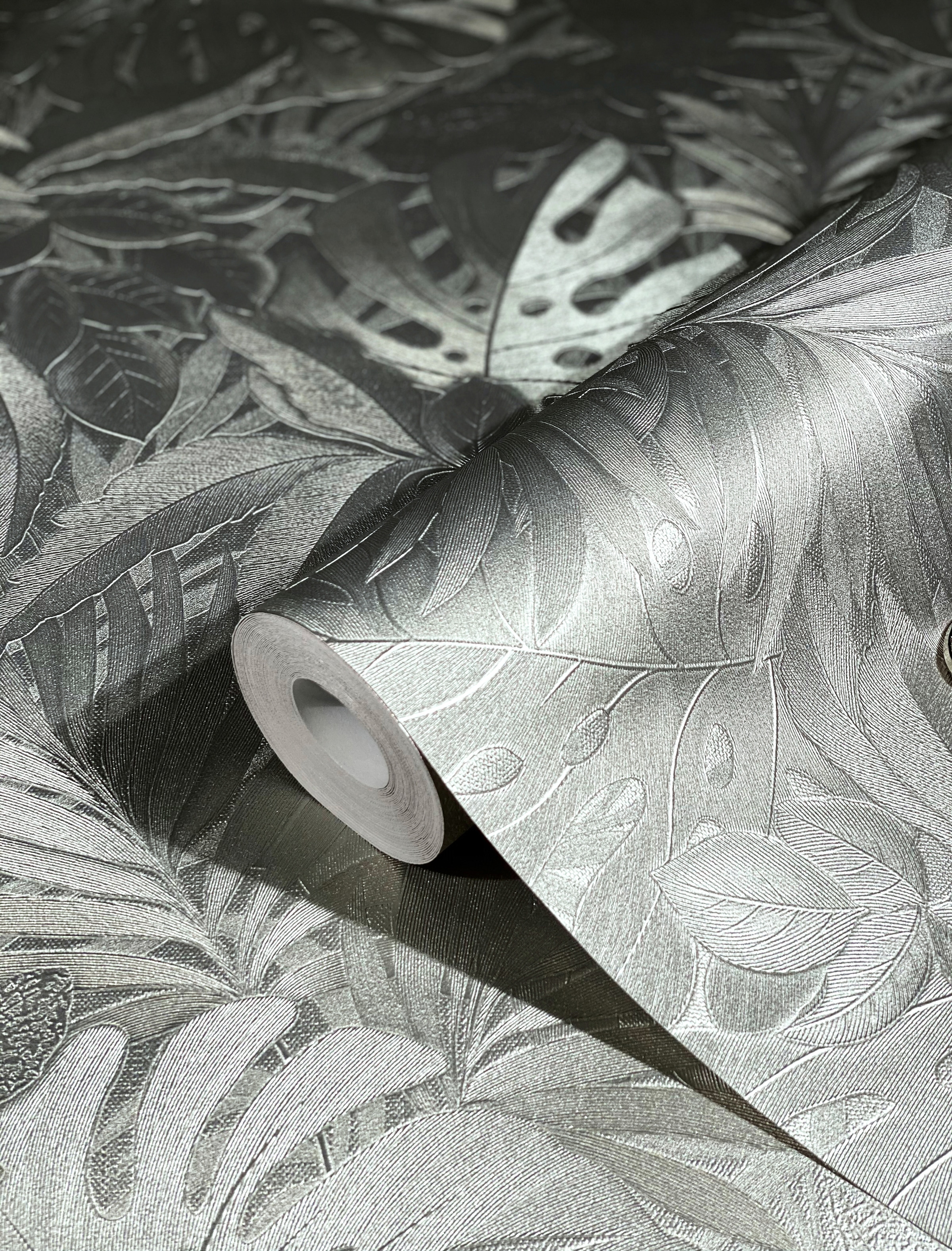 Marburg Vliestapete floral metallic schimmernd Blattmuster, moderne Tapete für Wohnzimmer Schlafzimmer Küche