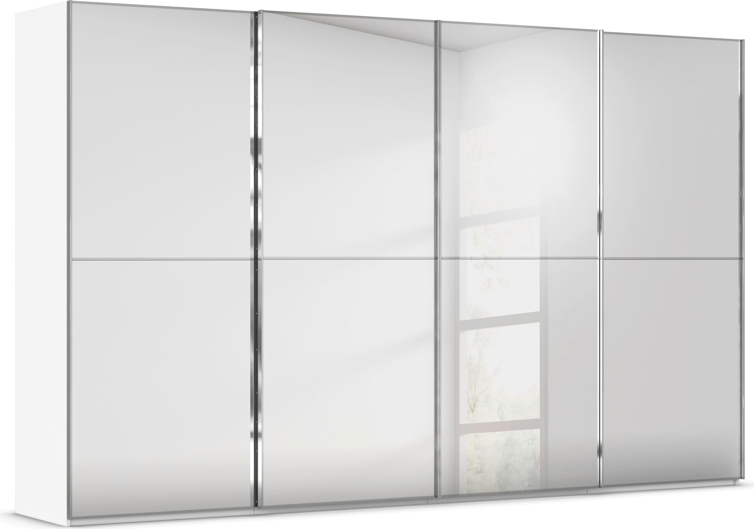 rauch Schwebetürenschrank "Kleiderschrank Schrank Garderobe Schlafzimmerschrank SCALE-DUO" edle zweigeteilte Türen Spiegelfront und 3 Zierleisten MADE IN GERMANY