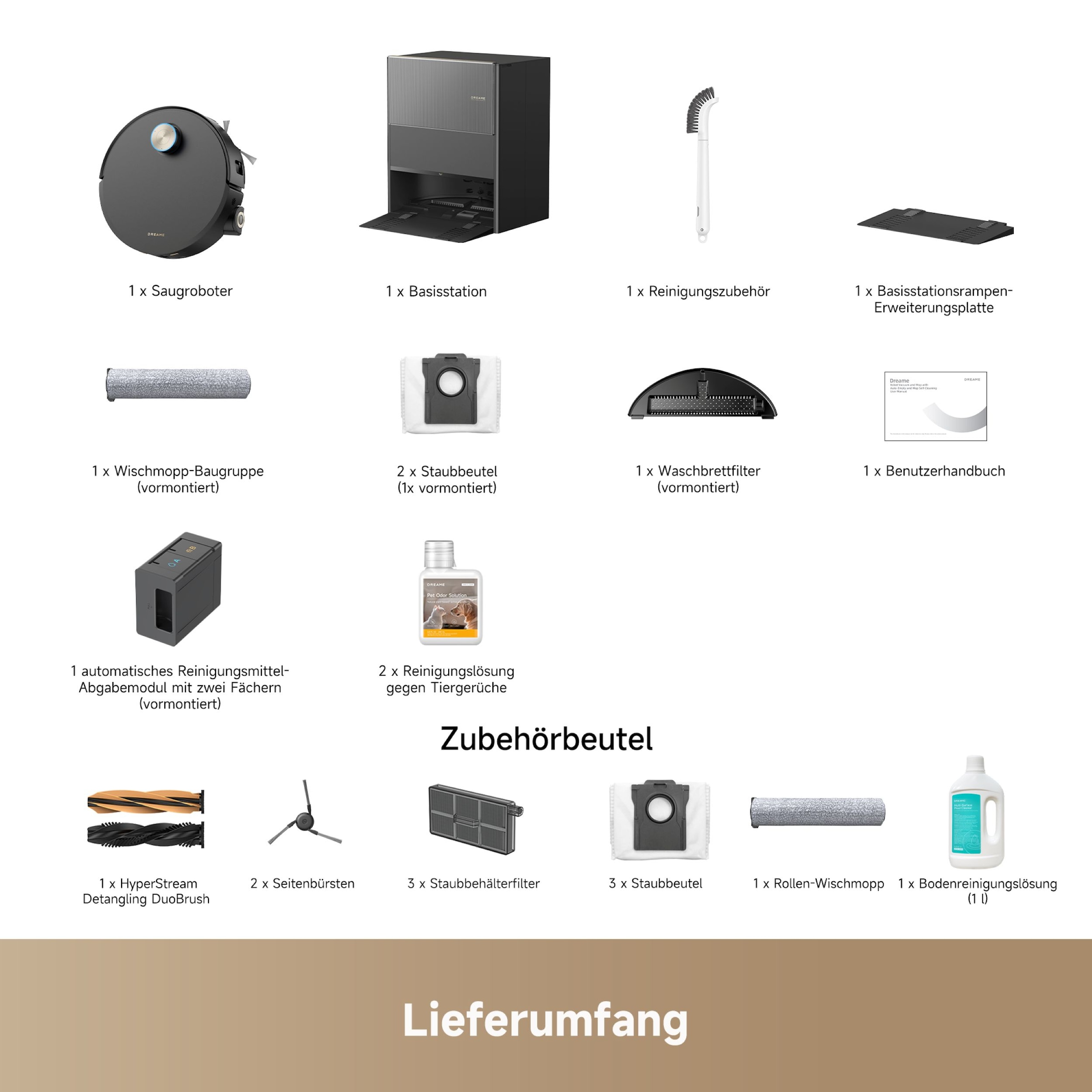 Dreame Saugroboter »mit Wischfunktion Aqua10 Ultra Roller Complete« Warmwasser-Wischsystem, Rollenmopp, überwindet Hindernisse, 30.000 Pa