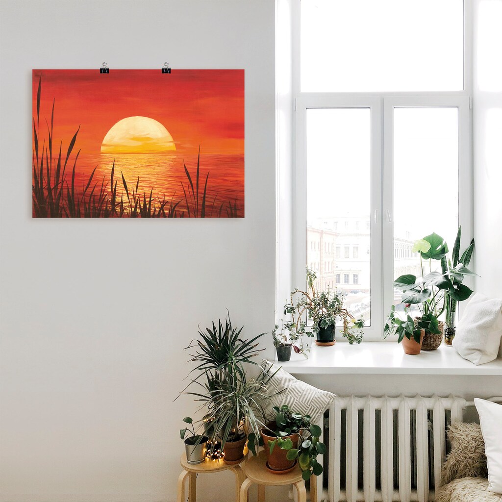 Artland Wandbild »Roter Sonnenuntergang am Ozean«, Bilder vom Sonnenuntergang & -aufgang (1 Stück), in vielen Größen & Produktarten - Alubild / Outdoorbild, Leinwandbild, Poster, Wandaufkleber / Wandtattoo auch für Badezimmer geeignet