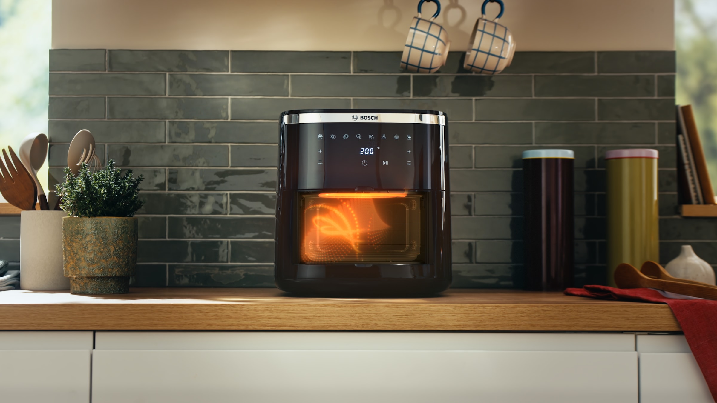 BOSCH Heißluftfritteuse »MAF671B0 Air Fryer Serie 6, 7,1l, Sichtfenster, 7 Programme, schwarz«, 1800 W, Innenlicht, Schüttelalarm, Korb spülm.geeignet