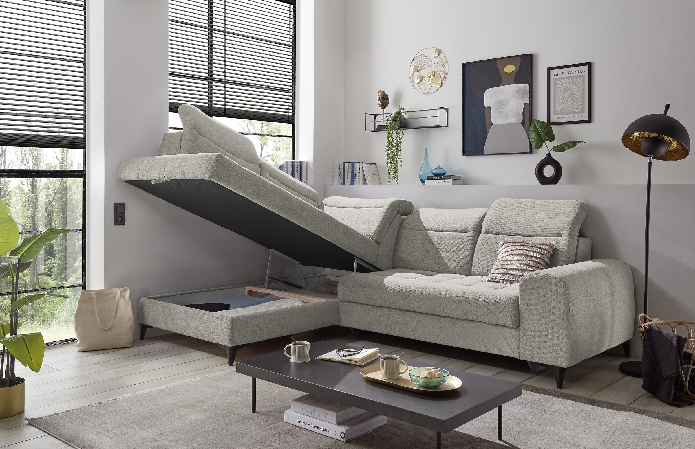 ED EXCITING DESIGN Ecksofa »Rockdale L-Form mit Bettfunktion, Bettkasten«, Kopfteilverstellung, Sitztiefenverstellung & USB-Port