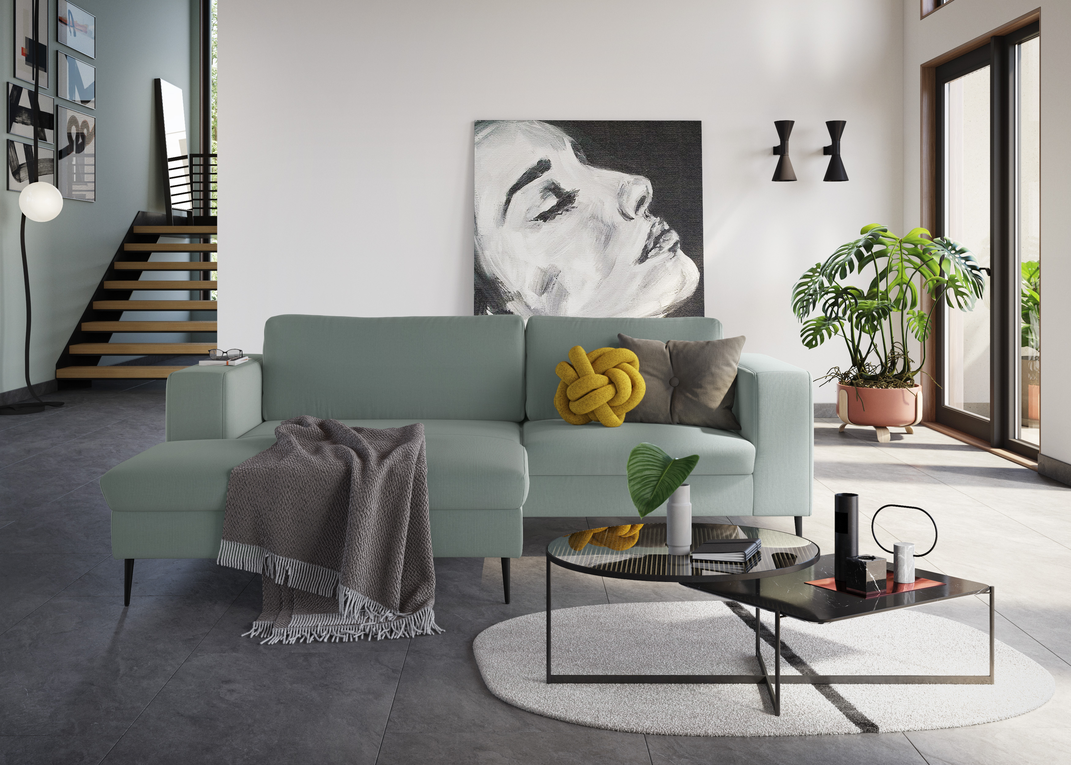 DOMO collection Ecksofa "Modica kompakt und elegant, Breite 244, L-Form" Auch in Cord, Fußhöhe passend für gängige Saugroboter