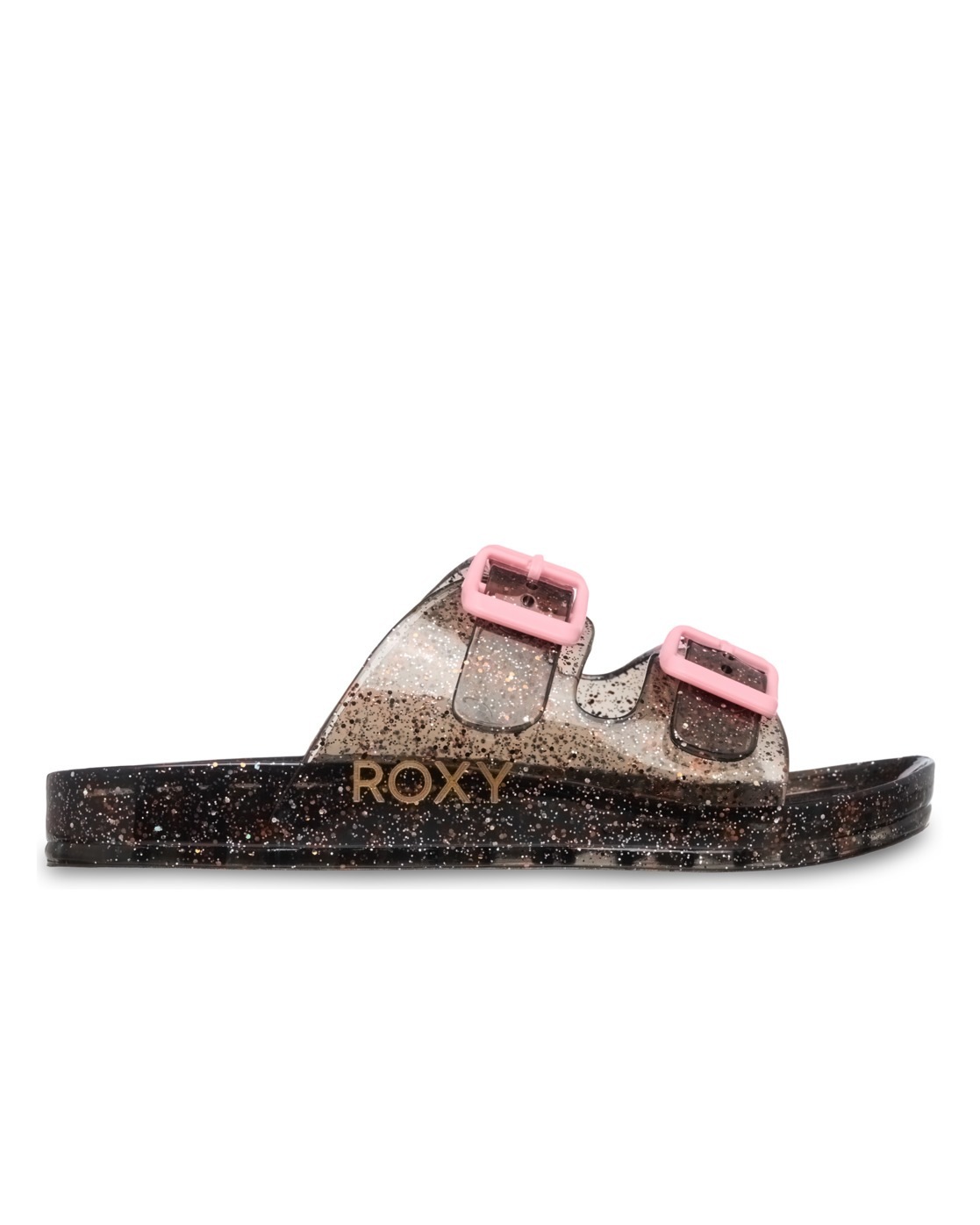 Sandale ROXY "Rg Kattie Glitter", Jungen, Gr. 34, schwarz, multi, Obermaterial:Obermaterial: 95% PVC/ 5% synthetische Kunststoffschnalle, Futter: N/A, Laufsohle: 100% synthetisches PVC;, Schuhe Sandale