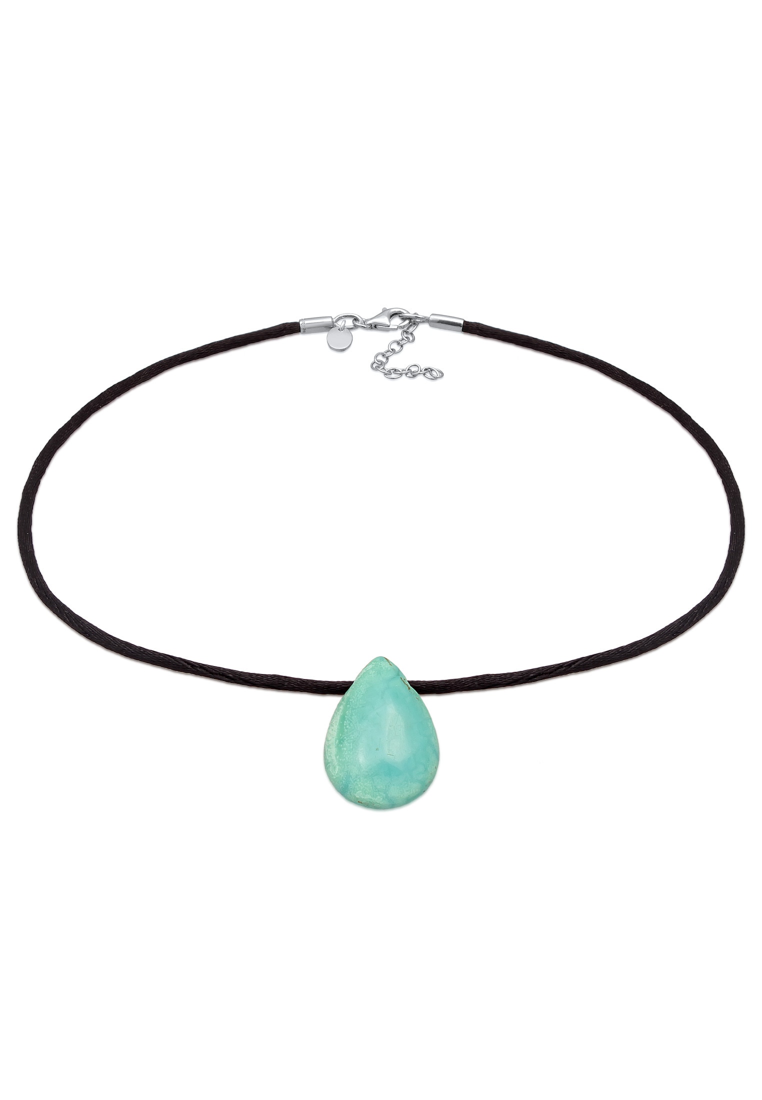 ELLI PREMIUM Damen Choker "Halskette Choker Satin Türkis Edelstein Tropfen 925 Silber", mit Steinen, Silber 925 (Sterlingsilber), grün, Silber 925