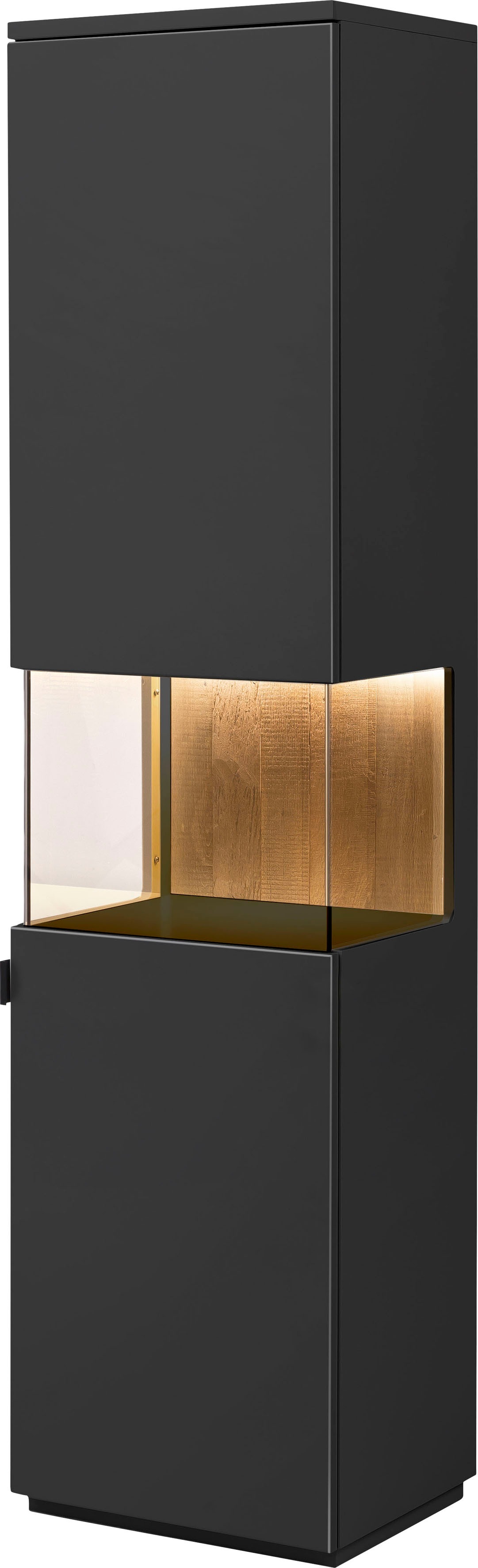 Quadrato Vitrine Modena, Rückwand Altholz massiv anthrazit