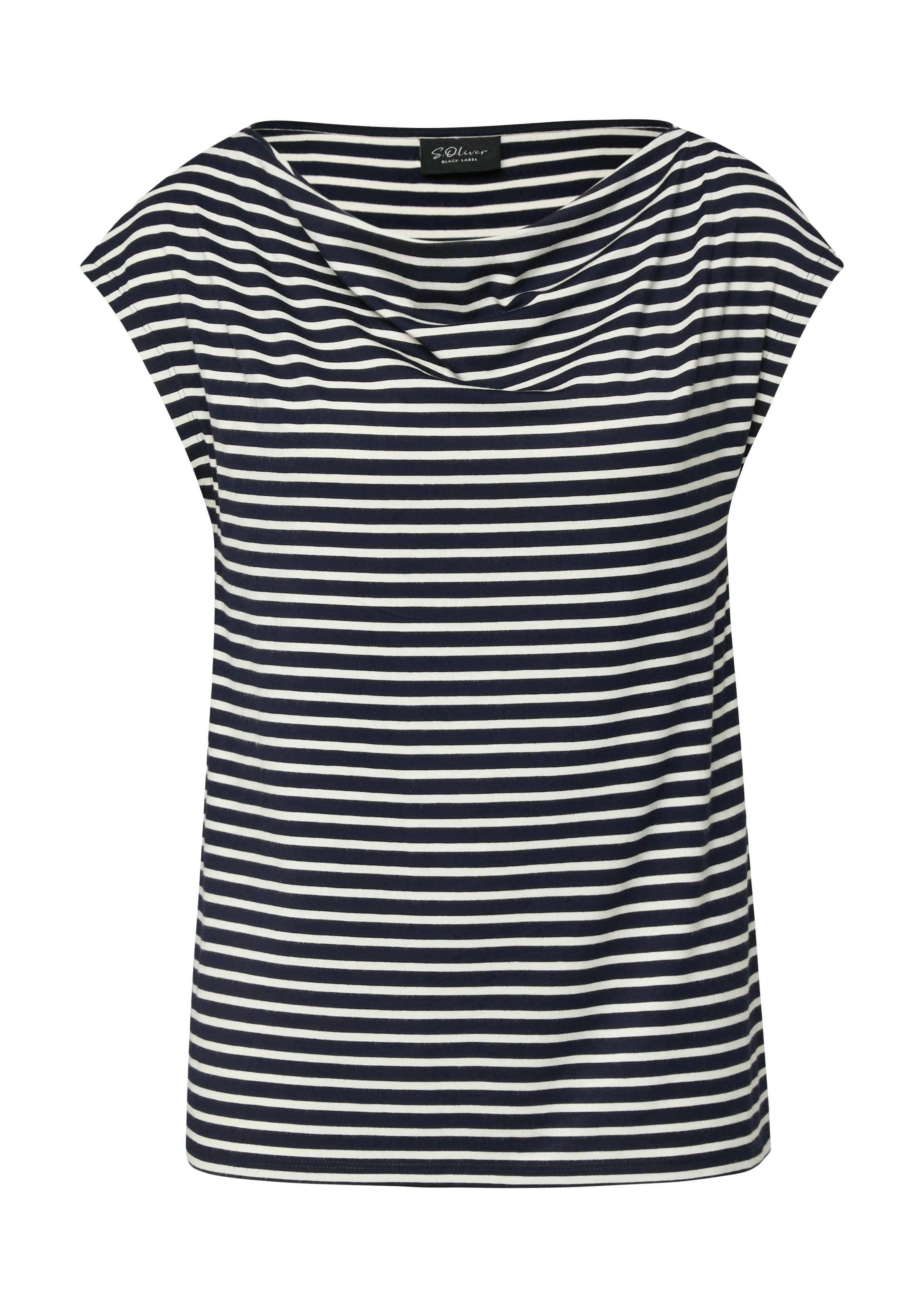 s.Oliver BLACK LABEL T-Shirt mit Wasserfallausschnitt und Streifen-Design