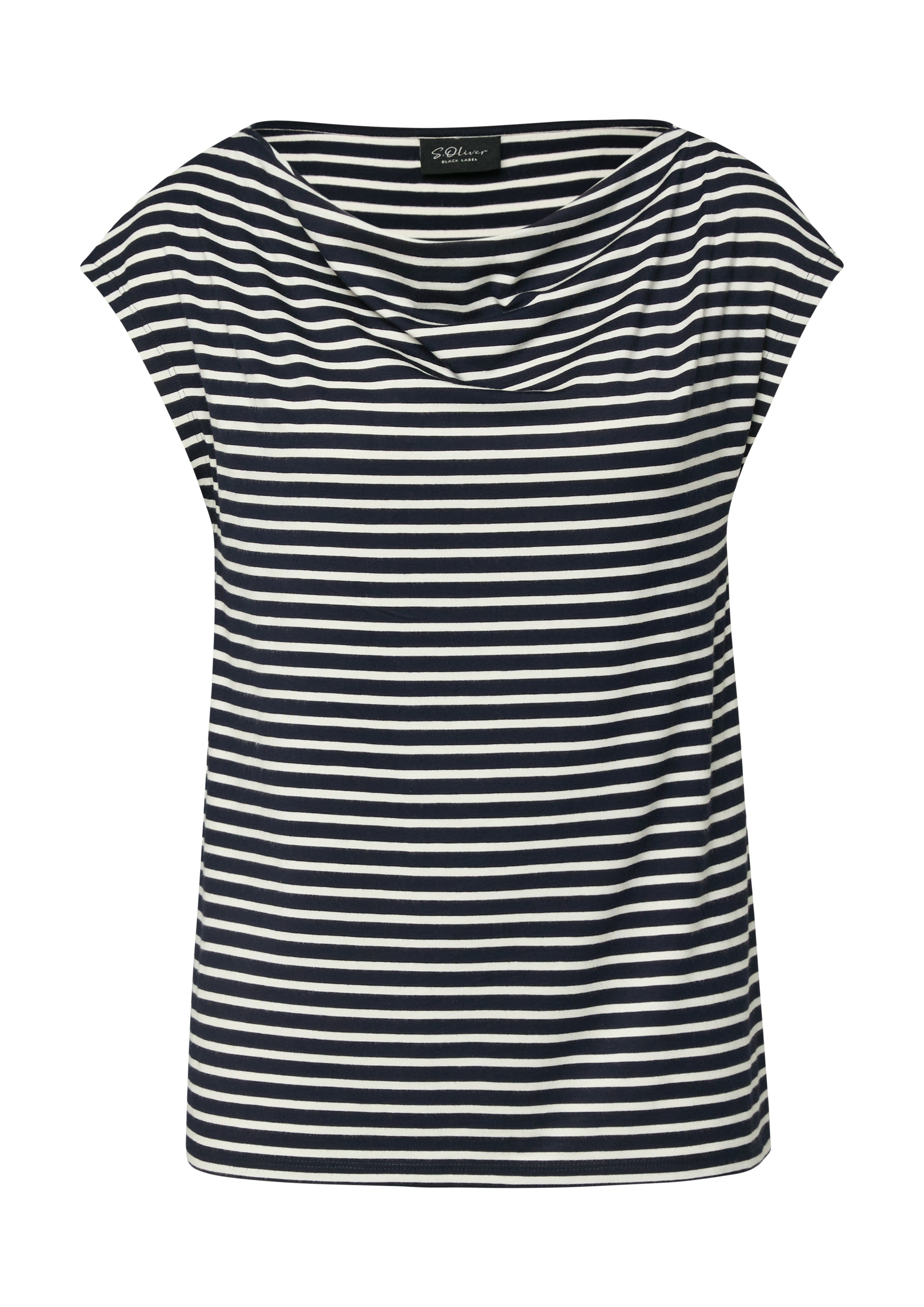 s.Oliver BLACK LABEL T-Shirt mit Wasserfallausschnitt und Streifen-Design günstig online kaufen