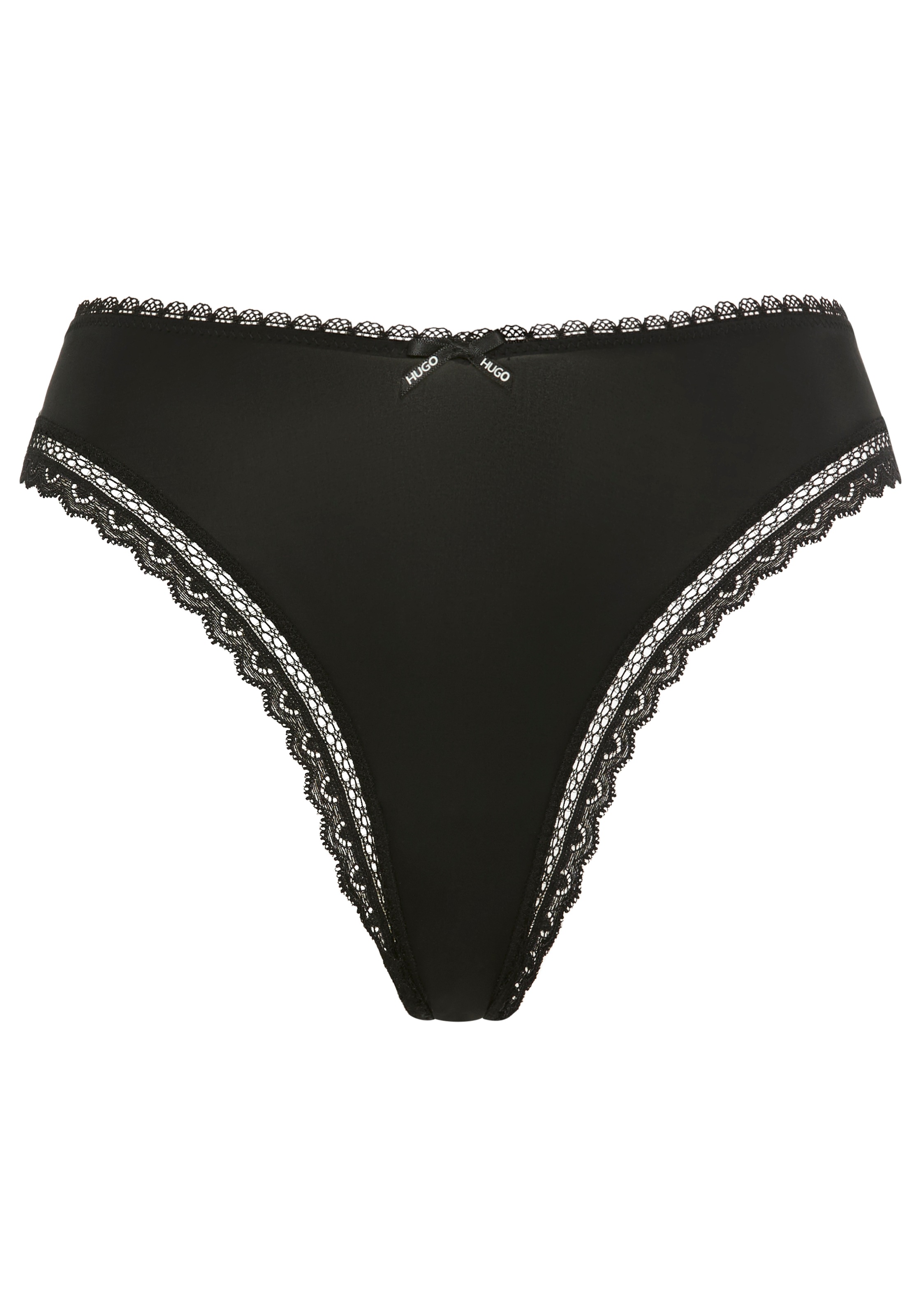 HUGO Underwear String, elegante Spitzenbesätze, Logo-Schleife, mittlere Bundhöhe