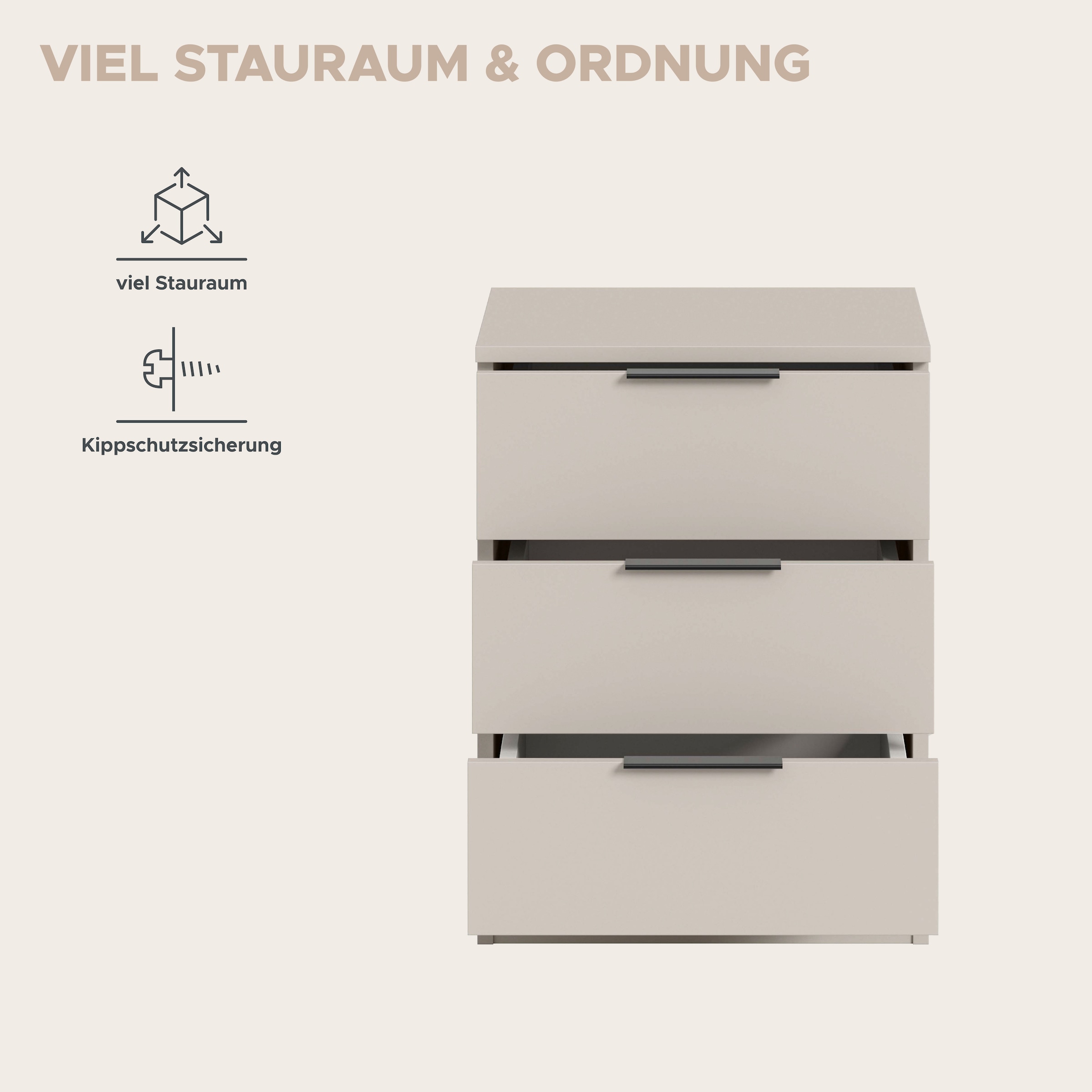 Home affaire Nachtkommode »Skarde Nachttisch Beistelltisch Kommode, Breite: 45 cm« 1 Stk. tlg. Skarde, Nachtkommode, 3 Schubkästen, kashmir