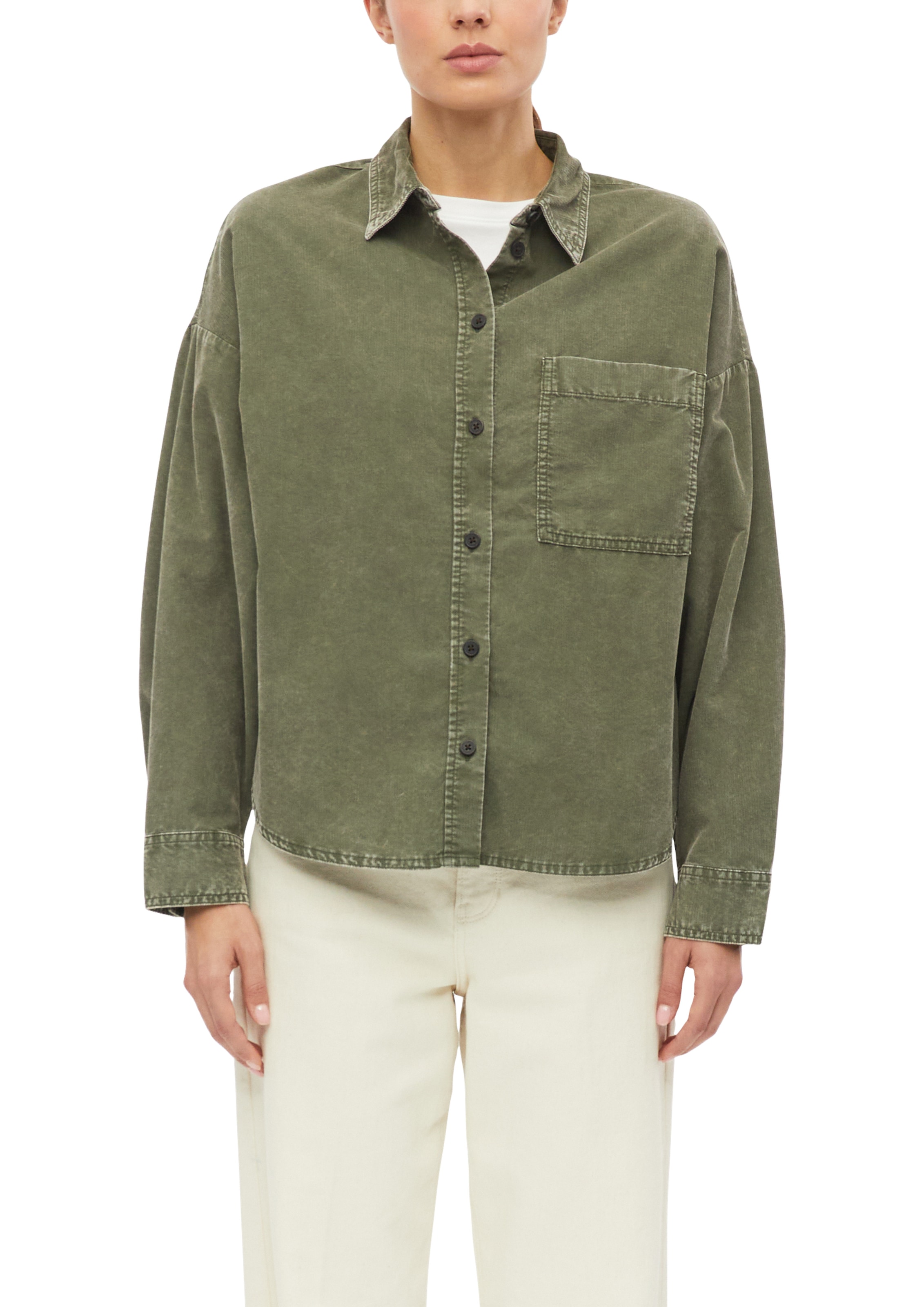 s.Oliver Langarmbluse Overshirt mit Hemdkragen und Viskose