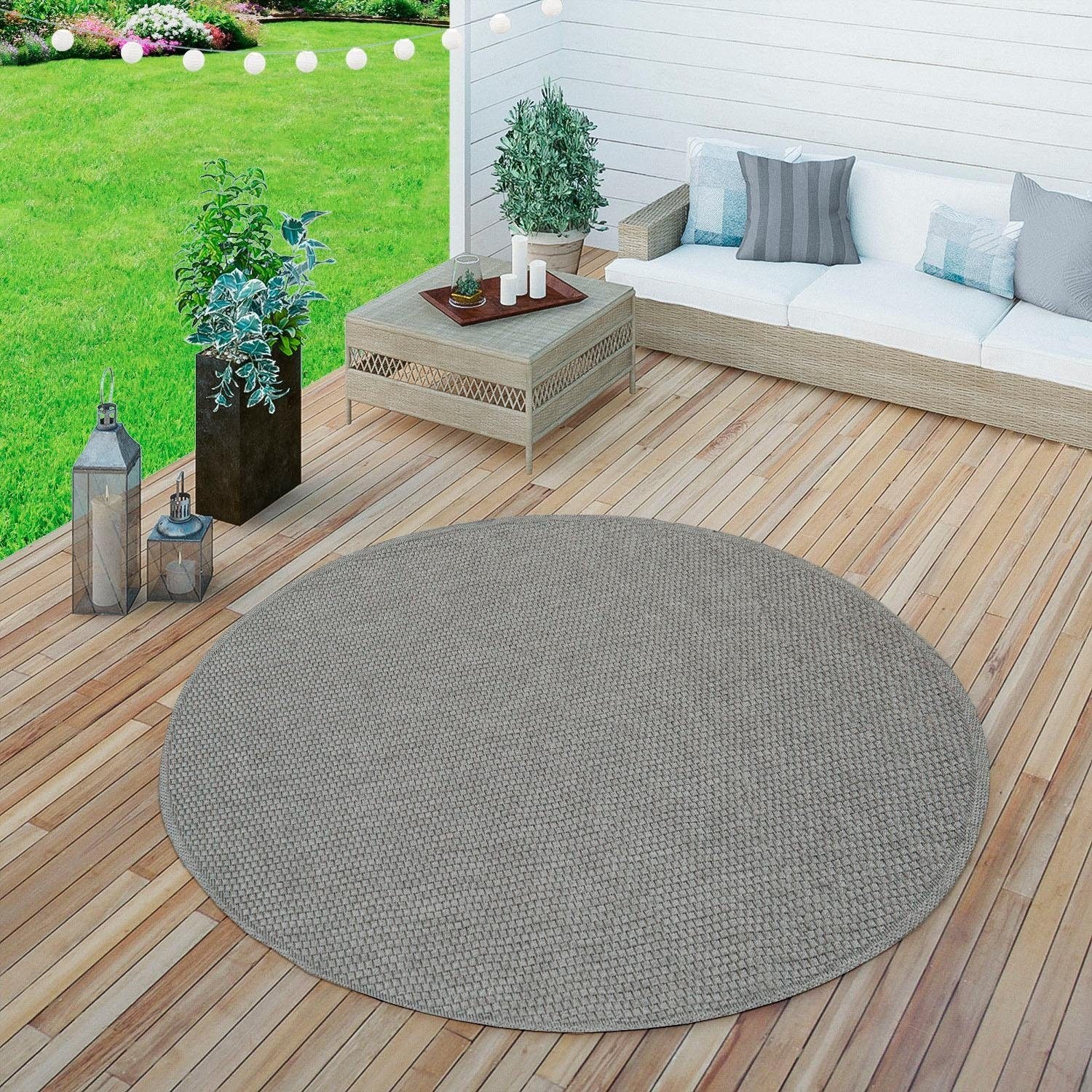 Paco Home Teppich »Timber 125«, rund, Flachgewebe, Sisal Optik, In- und Outdoor geeignet, Wohnzimmer