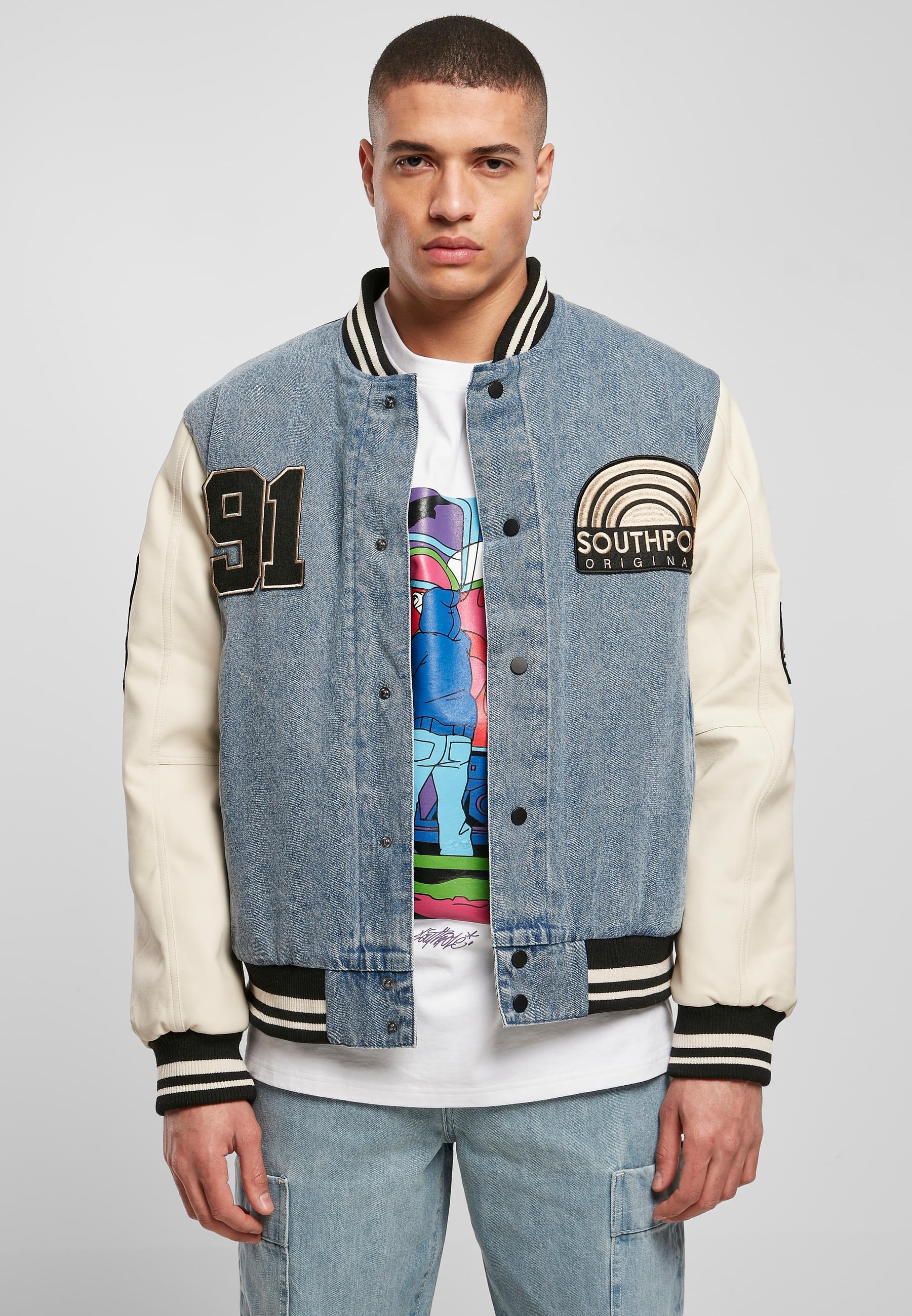 Southpole Collegejacke »Southpole Herren Southpole Denim College Jacket«, (1 St.), ohne Kapuze