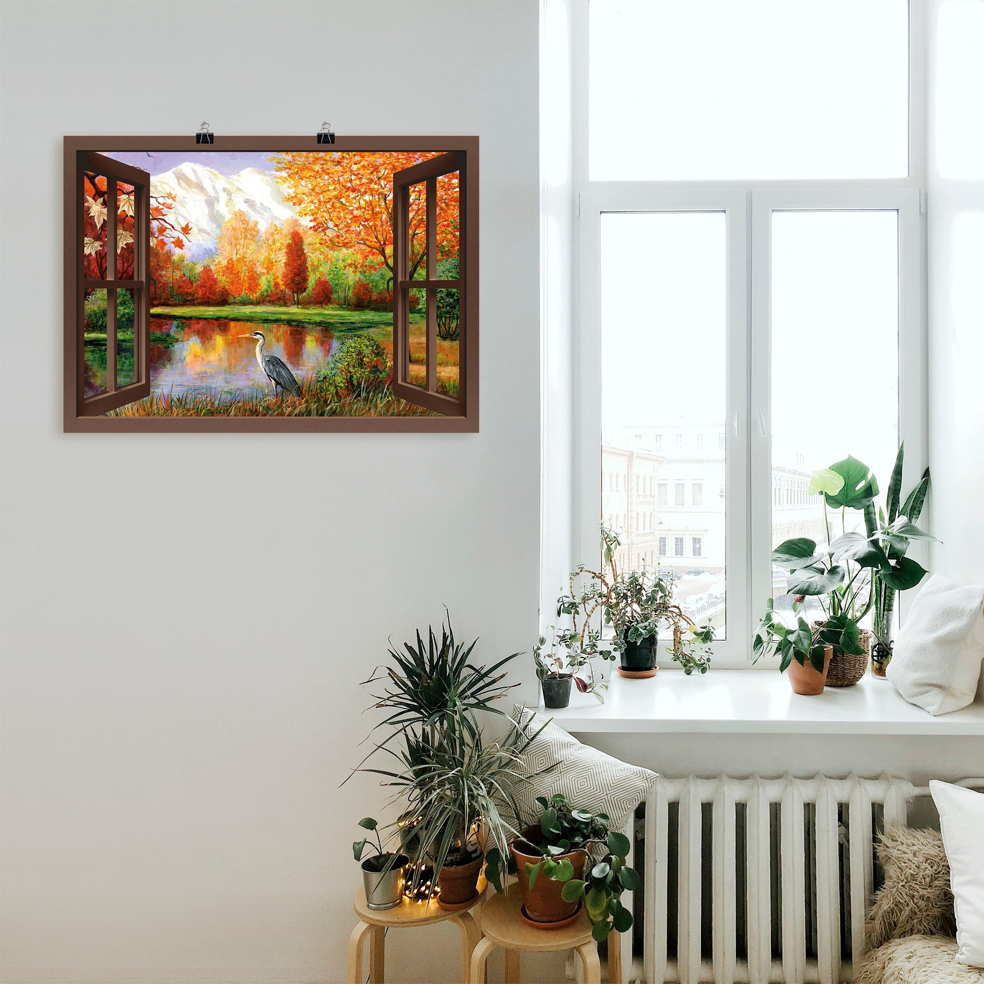 Artland Wandbild »Herbst am See Ausblick«, Fensterblick, (1 St.), als Leinwandbild, Poster in verschied. Größen