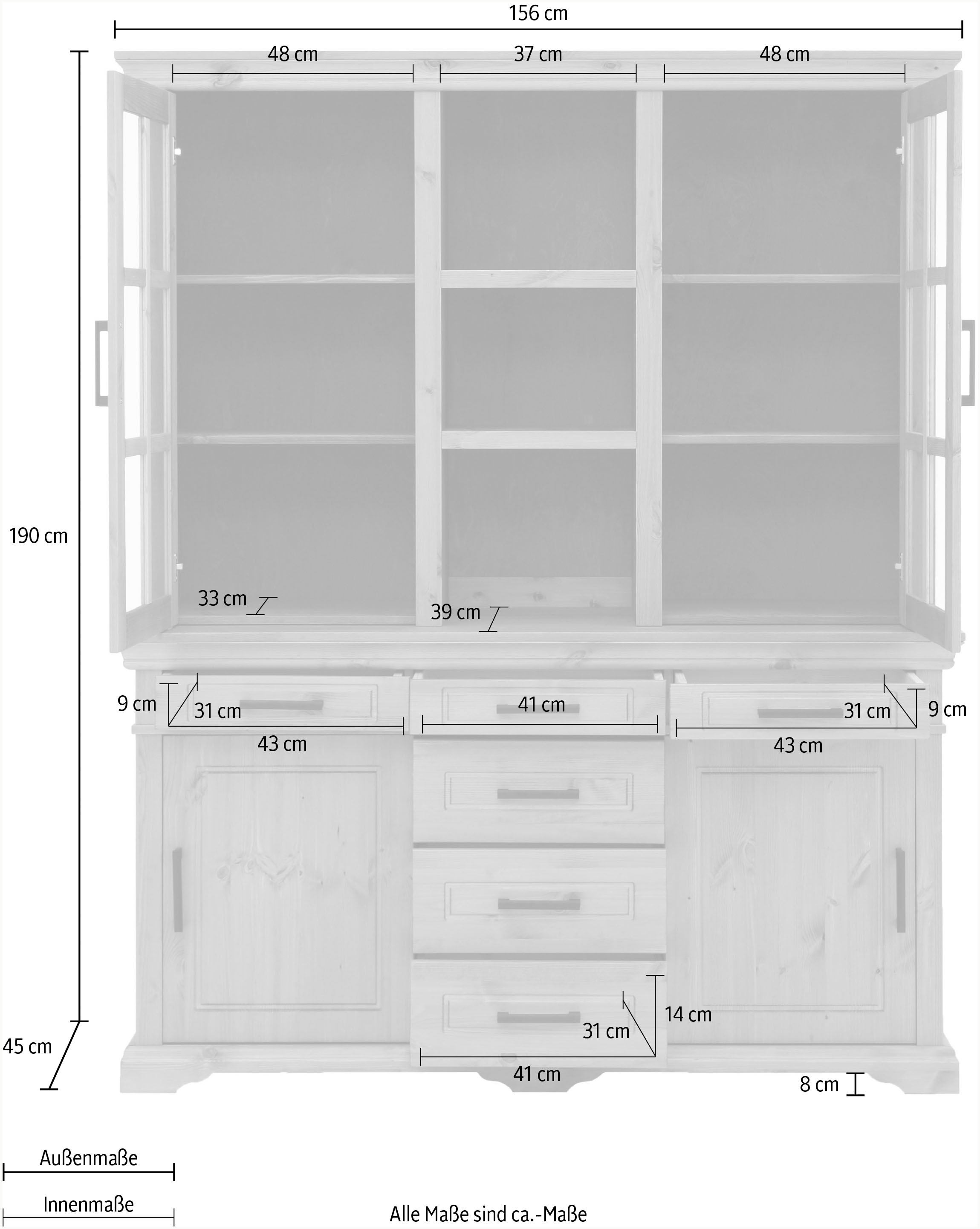 Home affaire Vitrine »Anabel«, aus massiver Kiefer, mit Schiebetüren, Breite  156 cm | BAUR