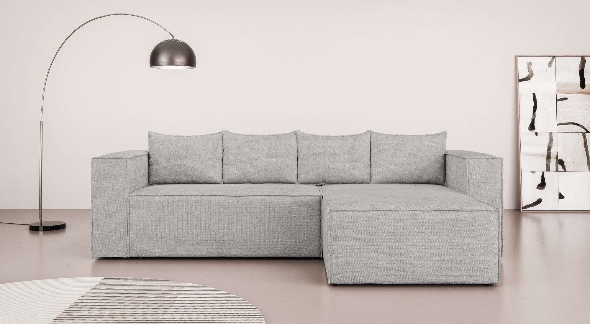 INOSIGN Ecksofa »LINCOLNVILLE mit Bettfunktion und Bettkasten, Maße B/H/T 244/76/150 cm«, L-Form mit Wellenunterfederung, Recamiere beidseitig montierbar