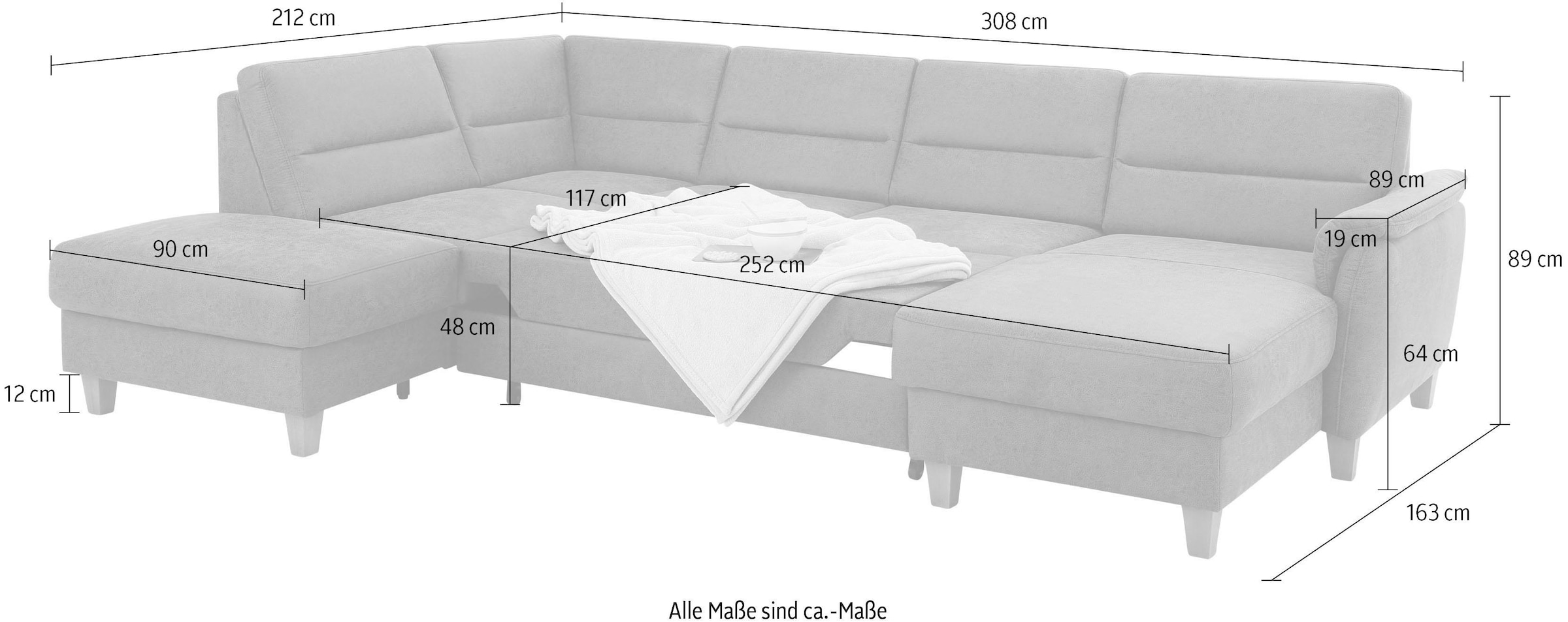 Home affaire Wohnlandschaft »Palmera U-Form«, Federkern, wahlweise mit Bettfunktion und mit/ohne Stauraum