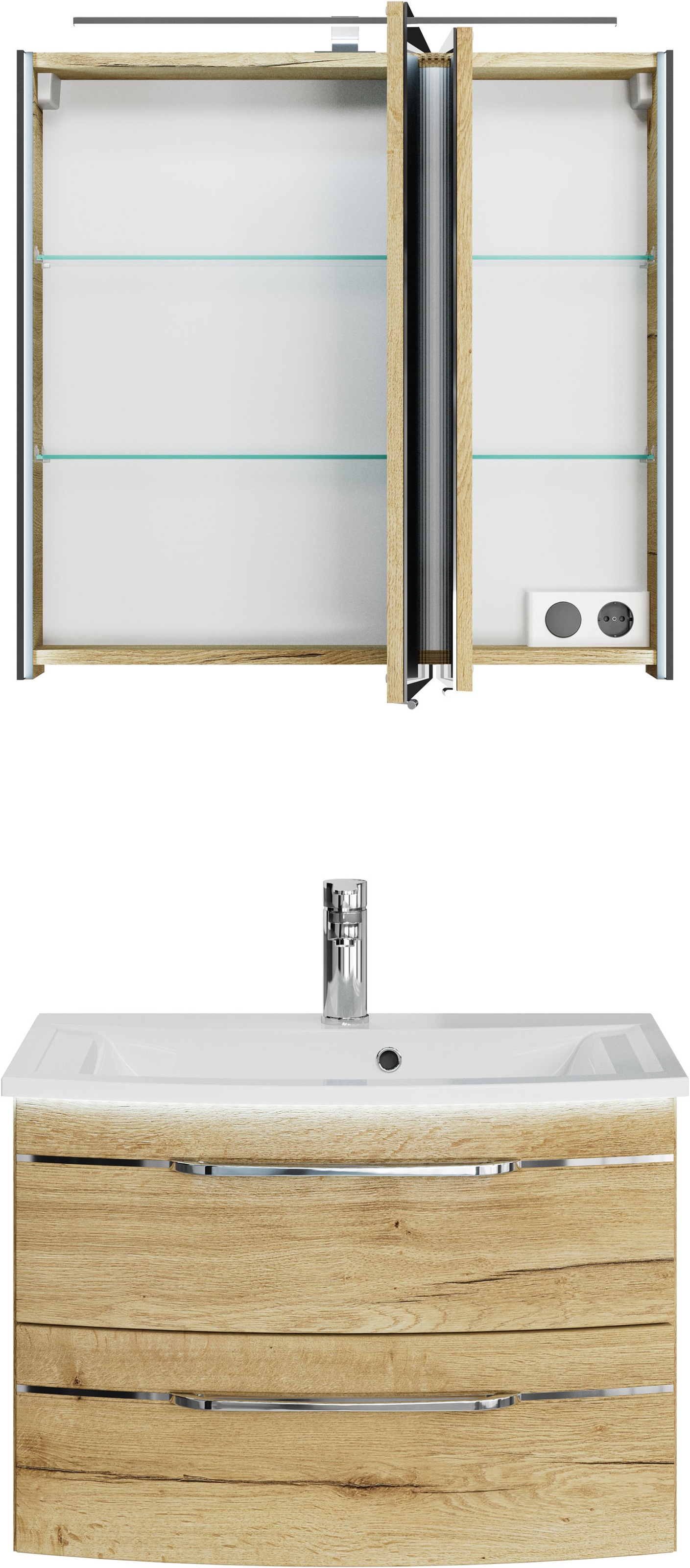 Saphir Badmöbel-Set »Serie 7045 2-teilig Mineralmarmor-Waschtisch mit LED-Spiegelschrank«, (Set, 2 St.), Badezimmer-Set 73,2 cm breit, inkl. Türdämpfer, 2 Türen, 2 Schubladen