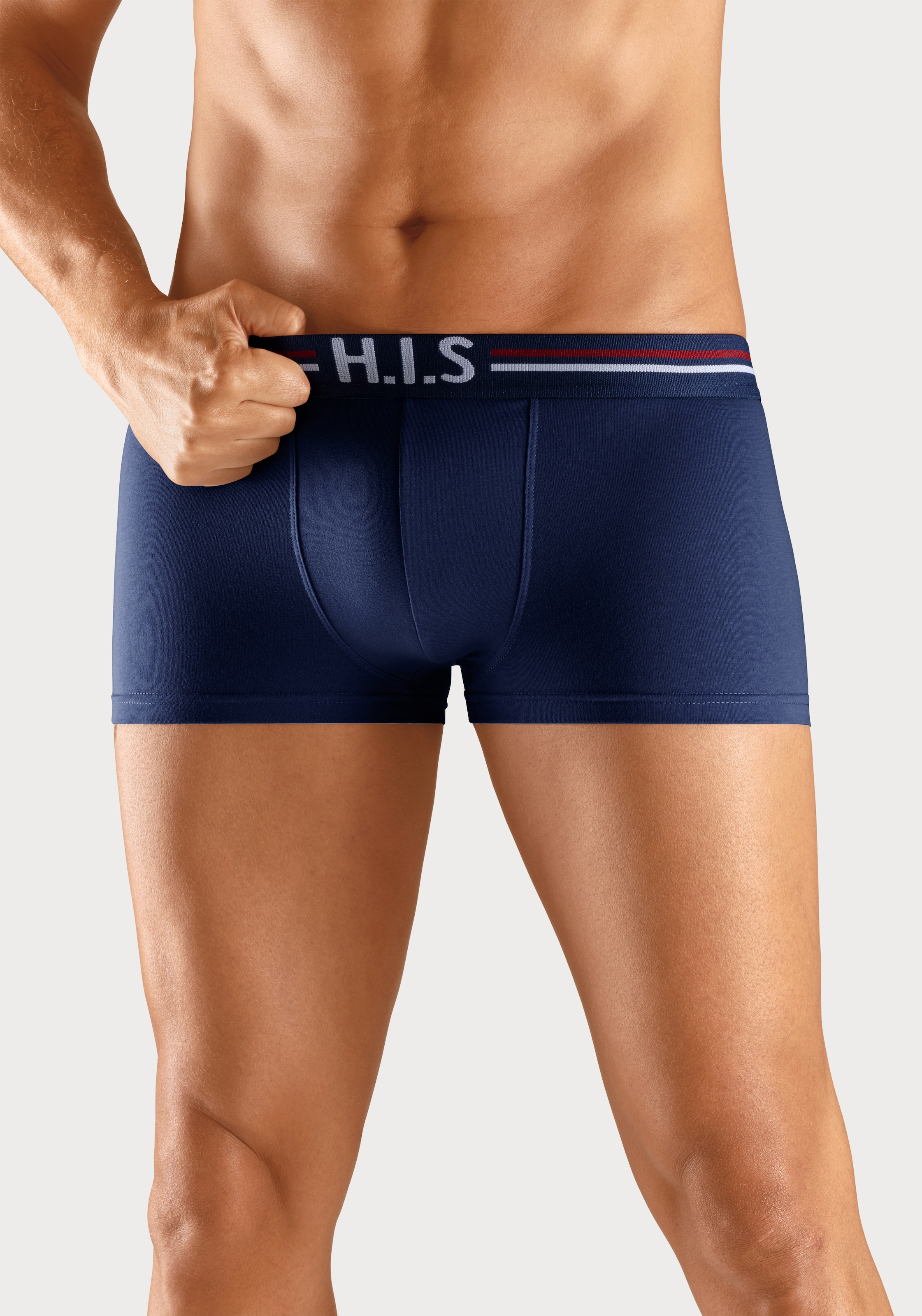 H.I.S Boxershorts, (Packung, 5 St.), in Hipster-Form mit Streifen und Markenlogo im Bund