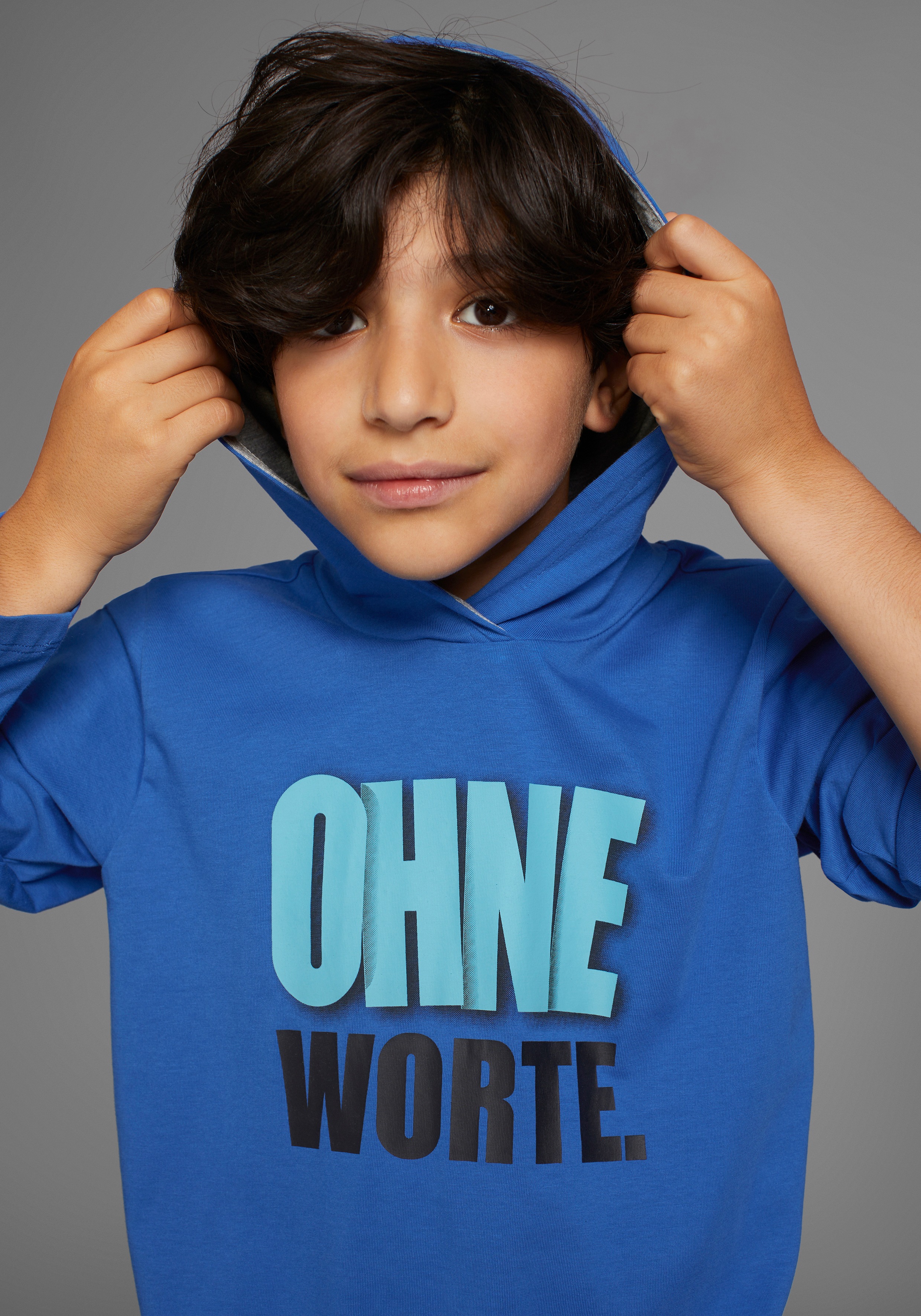 Thumbnail - KIDSWORLD Kapuzenshirt "OHNE Worte", cooler Spruch