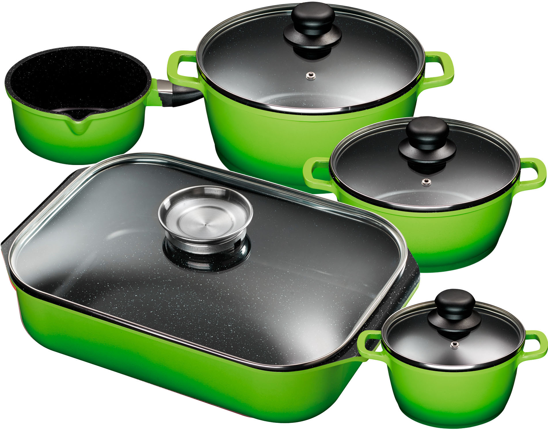 KING Topf-Set Set, je 1 Kochtopf 16/20/24 cm, Stielkasserolle 16 cm, Bräter 40 x 26 cm, 5 Stk. tlg. Aluminiumguss