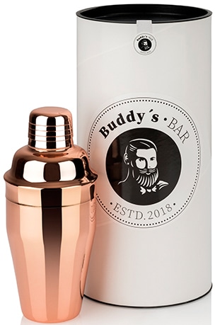 Buddys Cocktail Shaker "Buddy´s Bar", hochwertiger 500 ml Bar-Shaker „Classic“, Edelstahl poliert, Kupfer