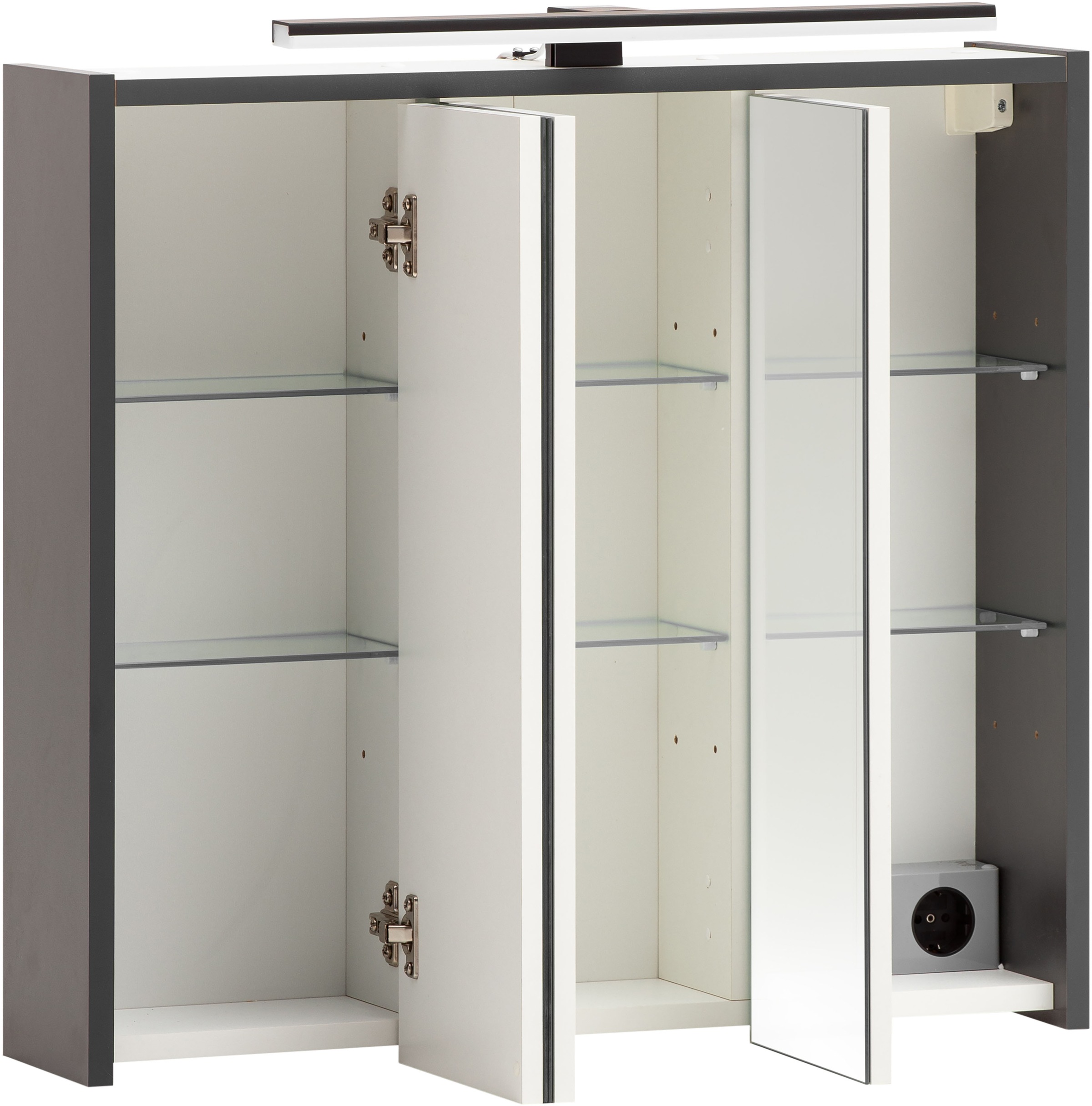 Thumbnail - Schildmeyer Spiegelschrank "Palermo, Breite 65 cm", Mit LED-Leuchte und Steckdose, Metallbeschläge, Glaseinlegeböden