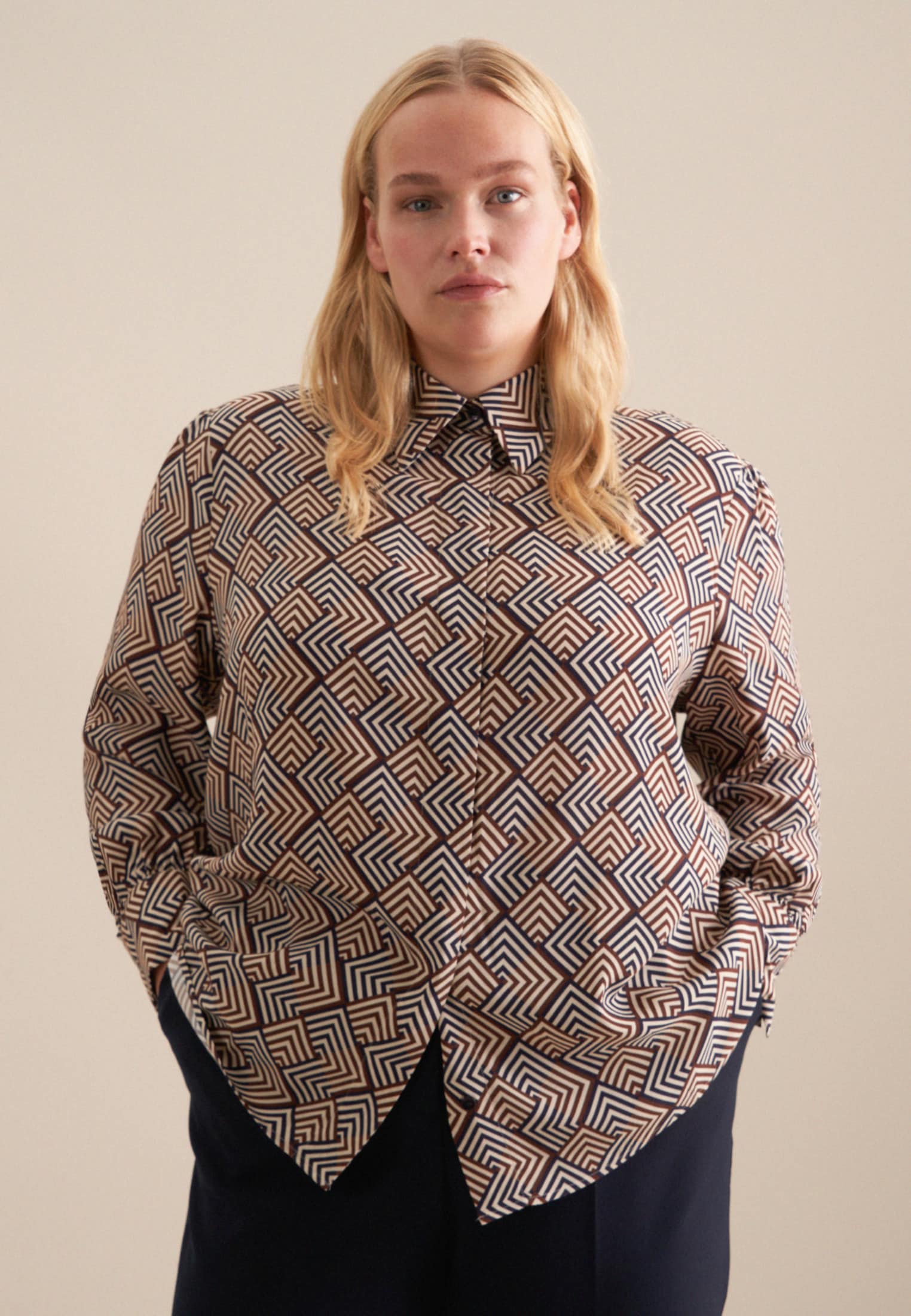 seidensticker Hemdbluse "Schwarze Rose" 1/1 Kragen Geometrische Muster