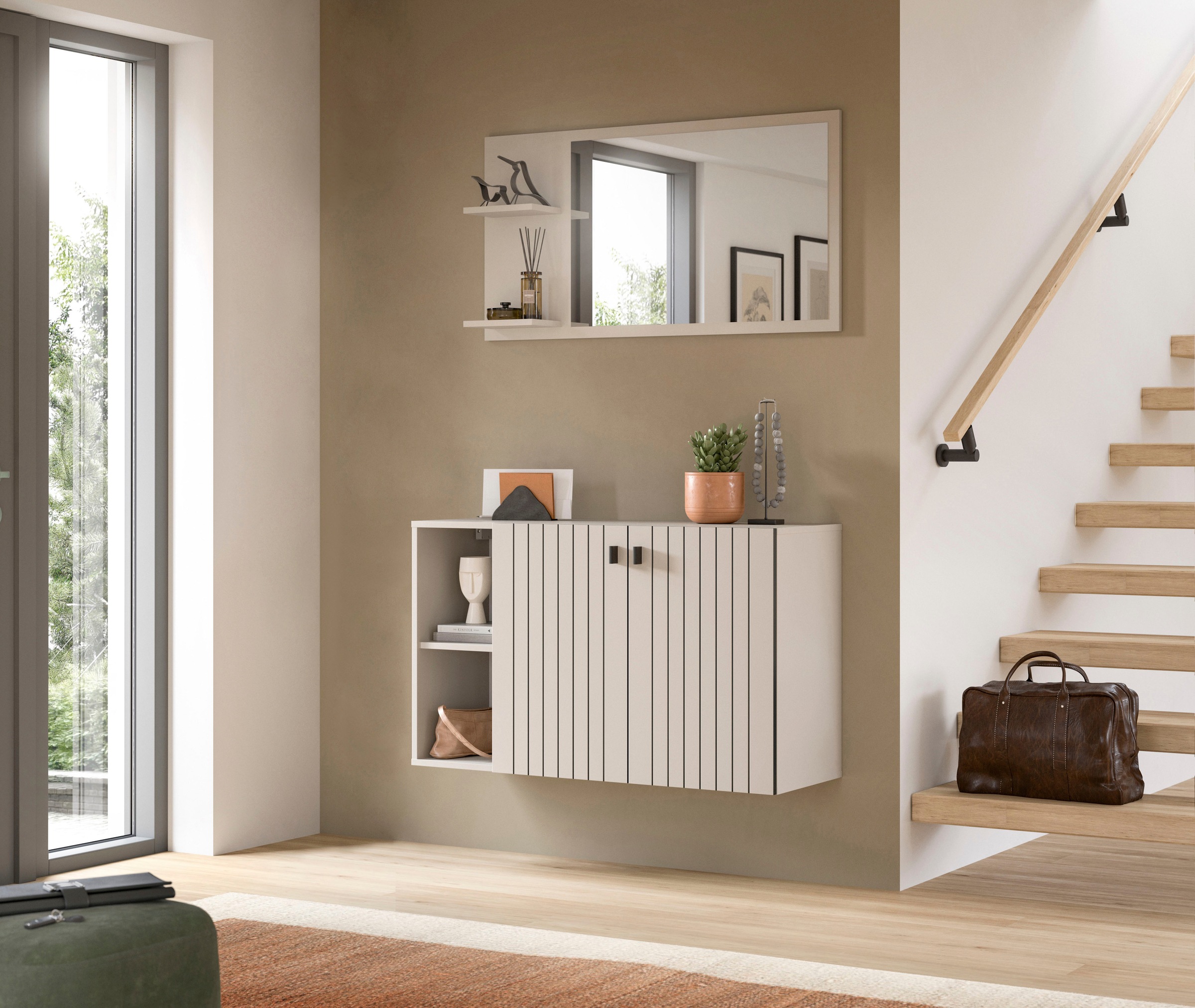 Home affaire Spiegel »TATIO, 106x55x16 cm, 2 Ablageböden, große Spiegelfläche« Garderobenspiegel, Flurspiegel