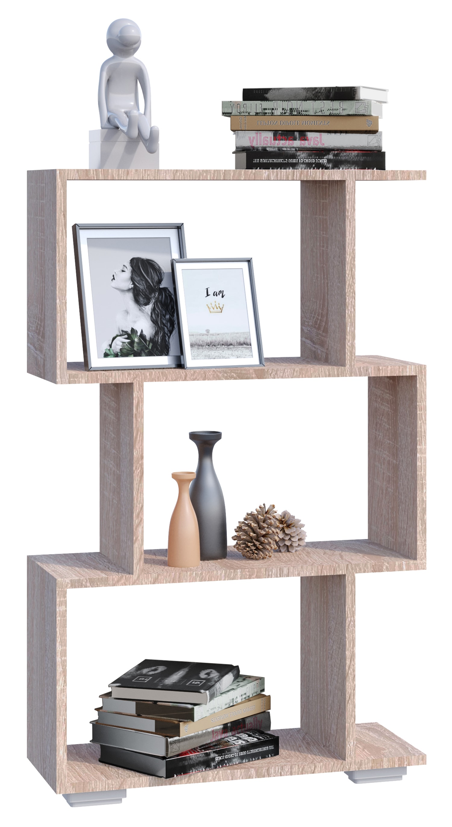 Standregal VCM, B:60cm T:24cmsonoma, eiche, Wohnzimmer, Regale, "Holz Raumteiler Stand Regal Deko Bücher Palusa M"